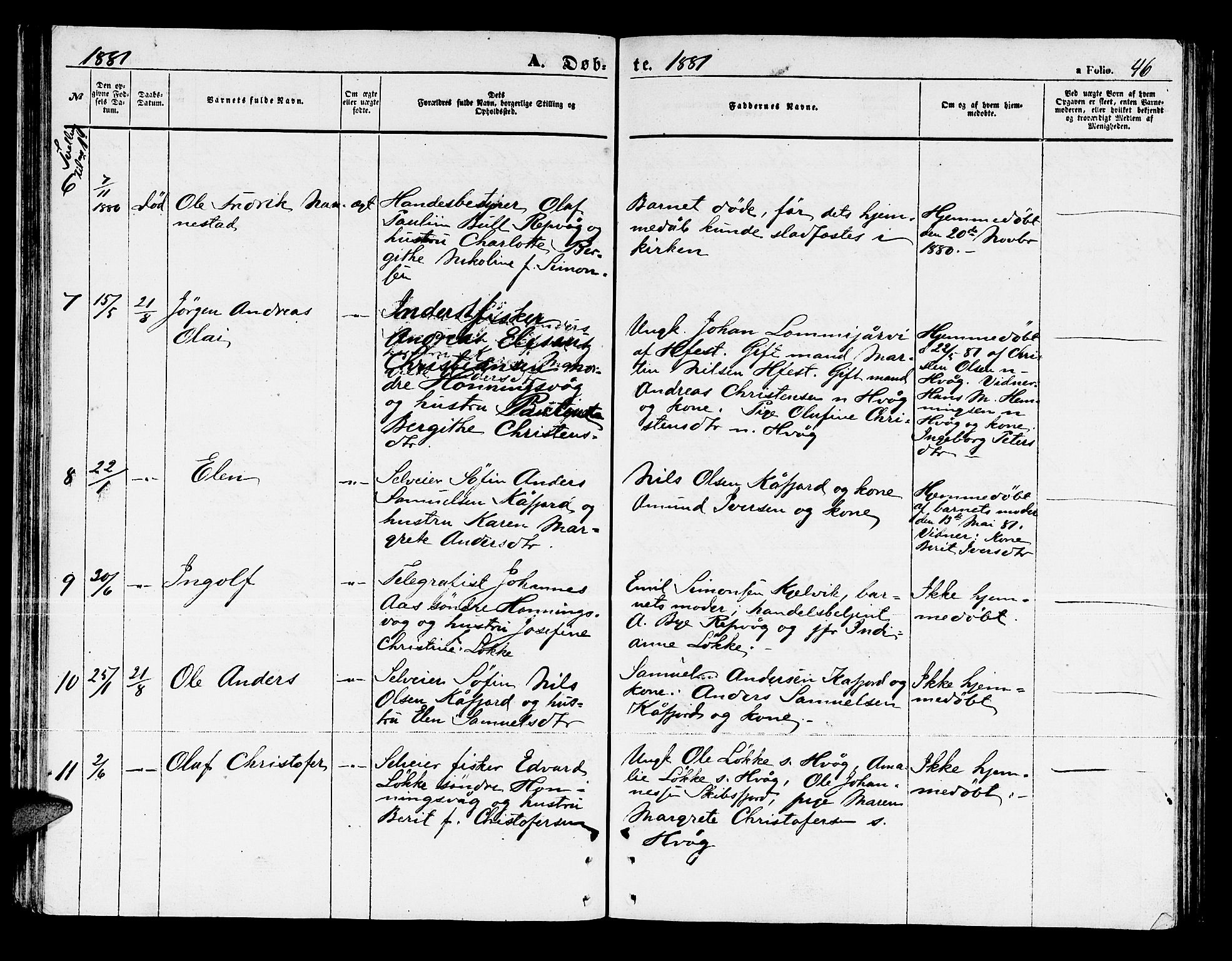 Måsøy sokneprestkontor, AV/SATØ-S-1348/H/Hb/L0003klokker: Klokkerbok nr. 3, 1861-1886, s. 46