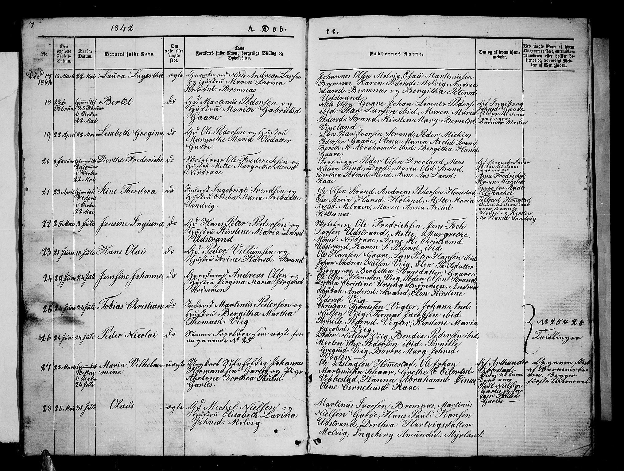 Kvæfjord sokneprestkontor, AV/SATØ-S-1323/G/Ga/Gab/L0002klokker: Klokkerbok nr. 2, 1841-1855, s. 7