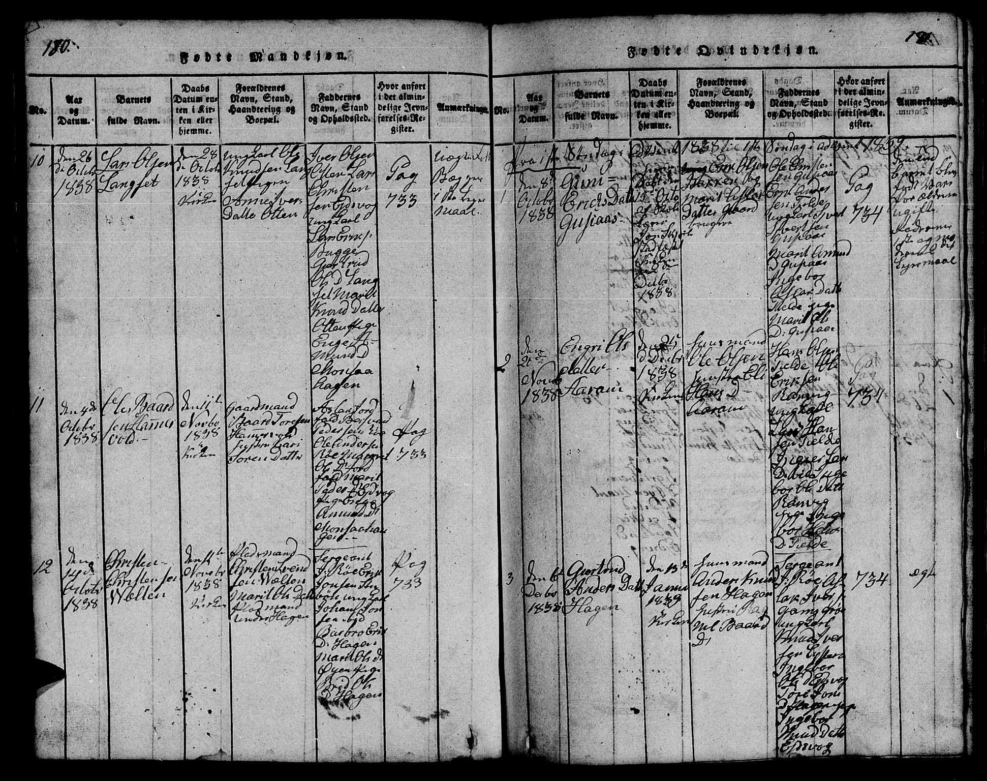 Ministerialprotokoller, klokkerbøker og fødselsregistre - Møre og Romsdal, SAT/A-1454/551/L0629: Klokkerbok nr. 551C01, 1818-1839, s. 180-181