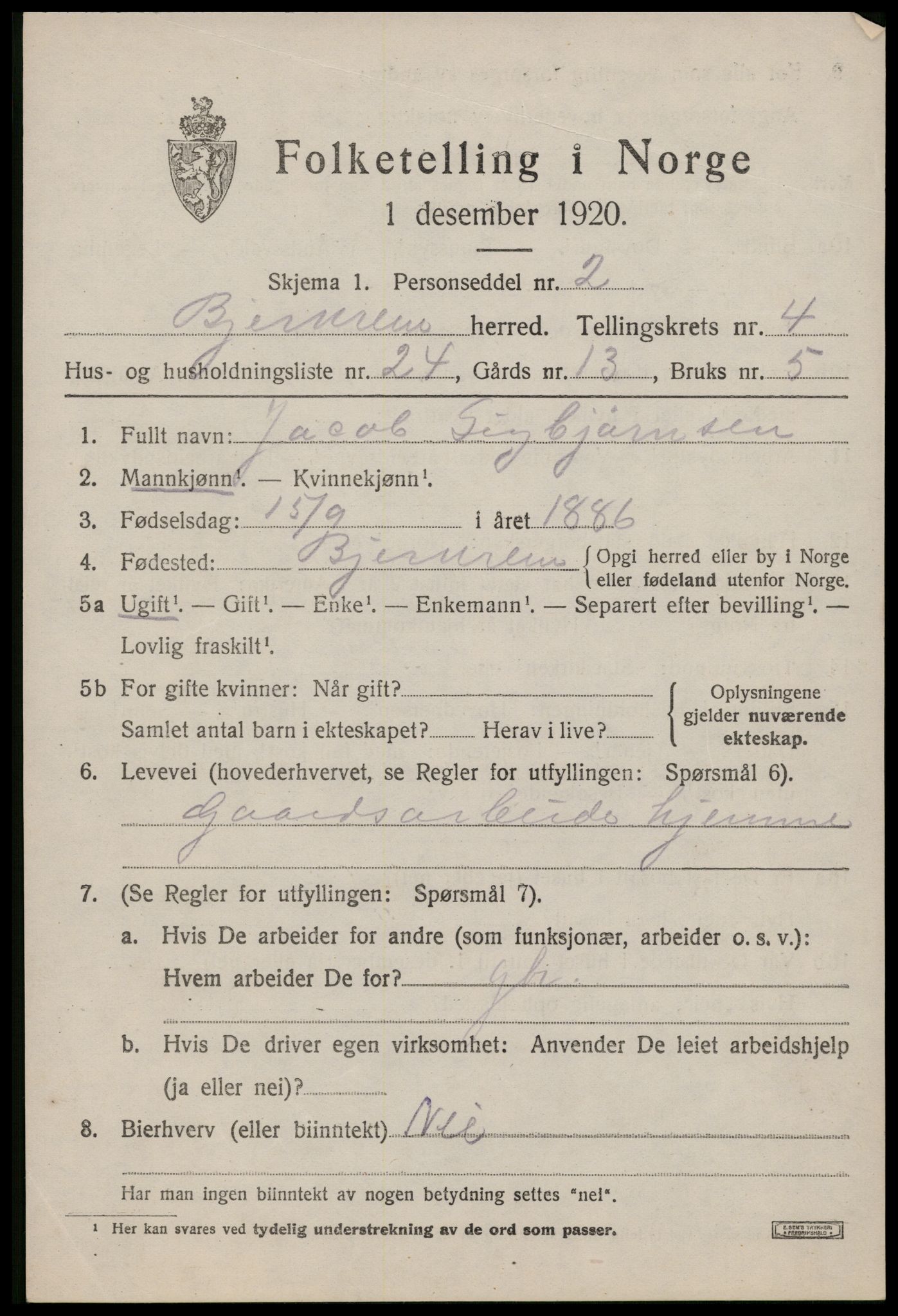 SAST, Folketelling 1920 for 1114 Bjerkreim herred, 1920, s. 2046