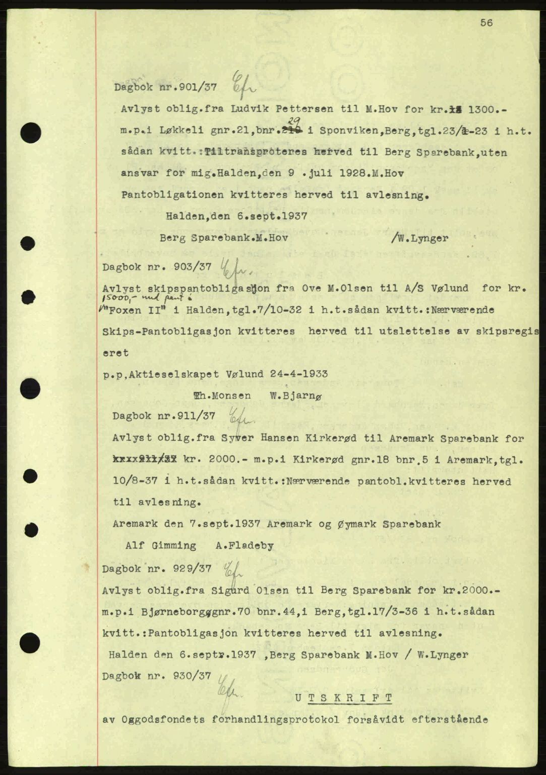 Idd og Marker sorenskriveri, AV/SAO-A-10283/G/Gb/Gbc/L0001: Pantebok nr. B1-3, 1936-1939, Dagboknr: 901/1937