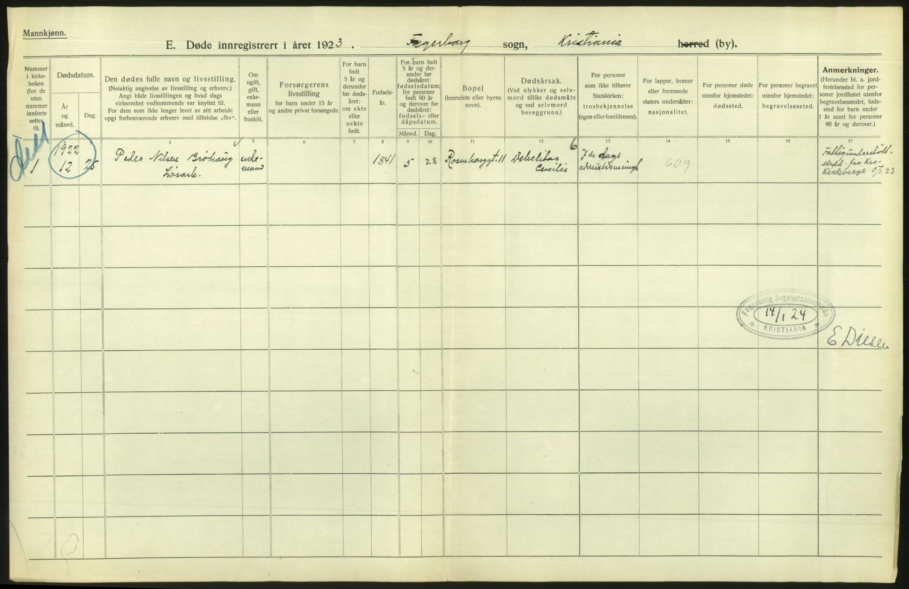 Statistisk sentralbyrå, Sosiodemografiske emner, Befolkning, AV/RA-S-2228/D/Df/Dfc/Dfcc/L0009: Kristiania: Døde, 1923, s. 296