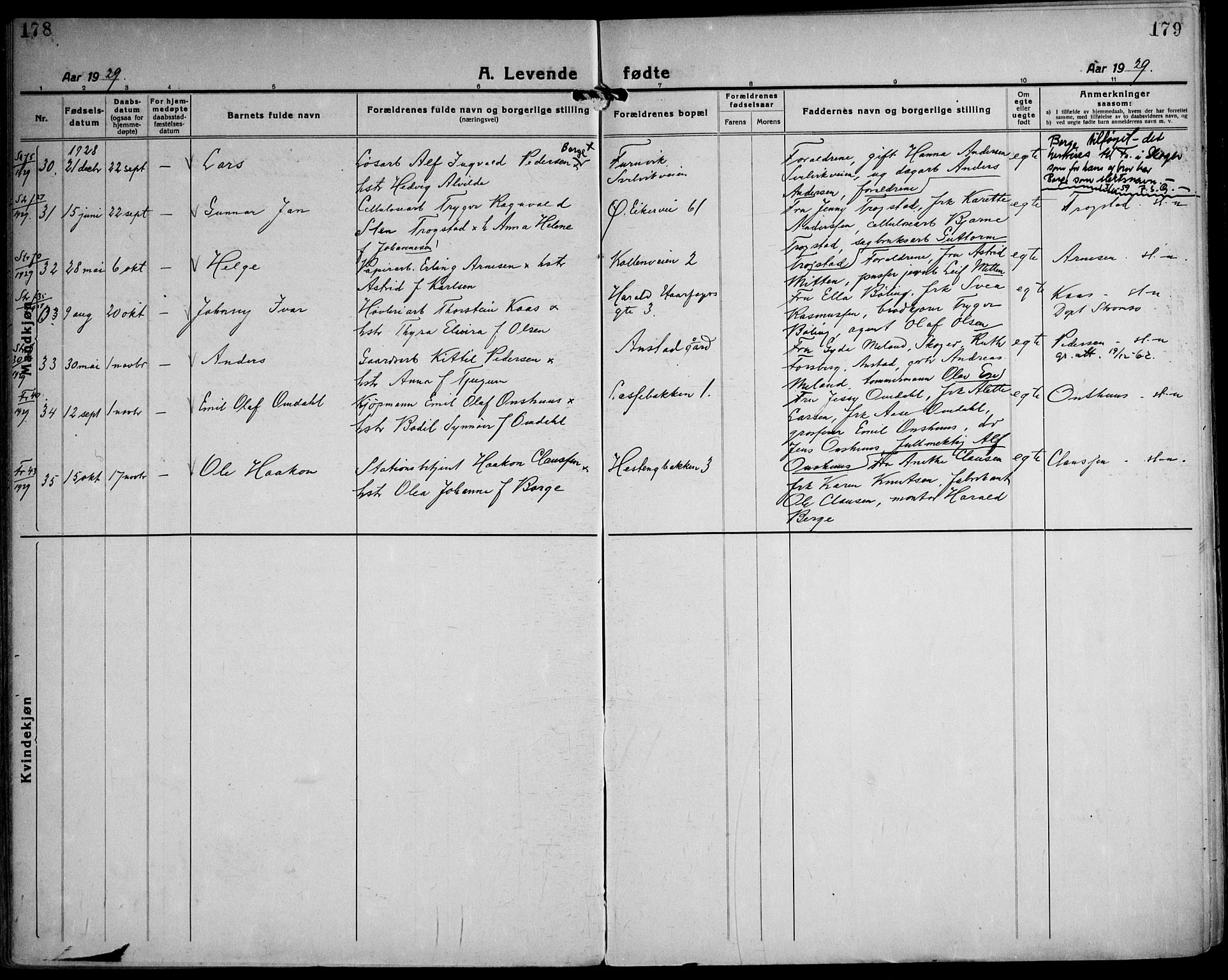 Strømsgodset kirkebøker, AV/SAKO-A-324/F/Fa/L0003: Ministerialbok nr. 3, 1920-1936, s. 178-179