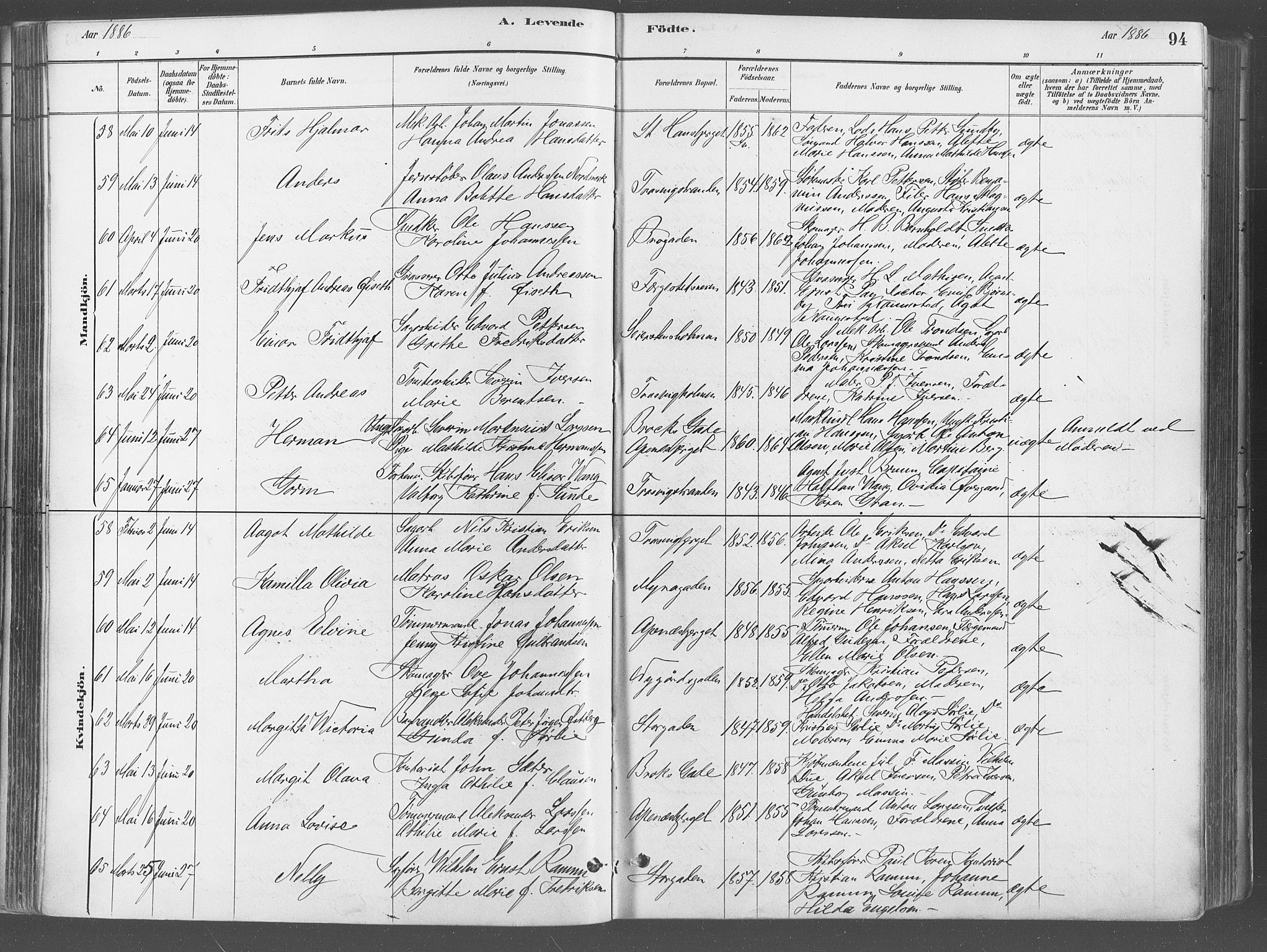 Fredrikstad domkirkes prestekontor Kirkebøker, AV/SAO-A-10906/G/Ga/L0003: Klokkerbok nr. 3, 1880-1900, s. 94