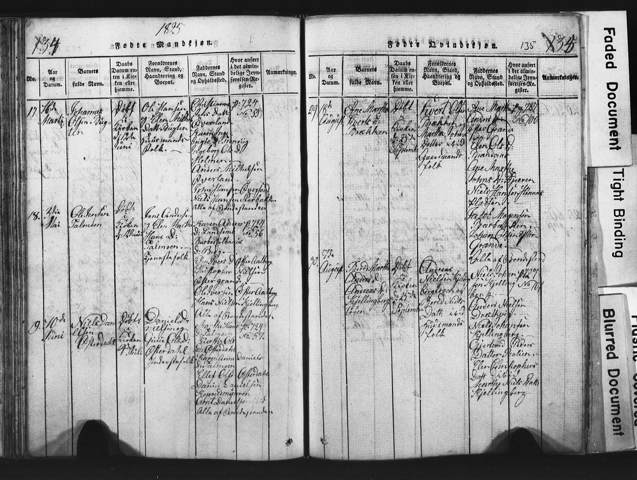 Ministerialprotokoller, klokkerbøker og fødselsregistre - Nord-Trøndelag, SAT/A-1458/701/L0017: Klokkerbok nr. 701C01, 1817-1825, s. 134-135