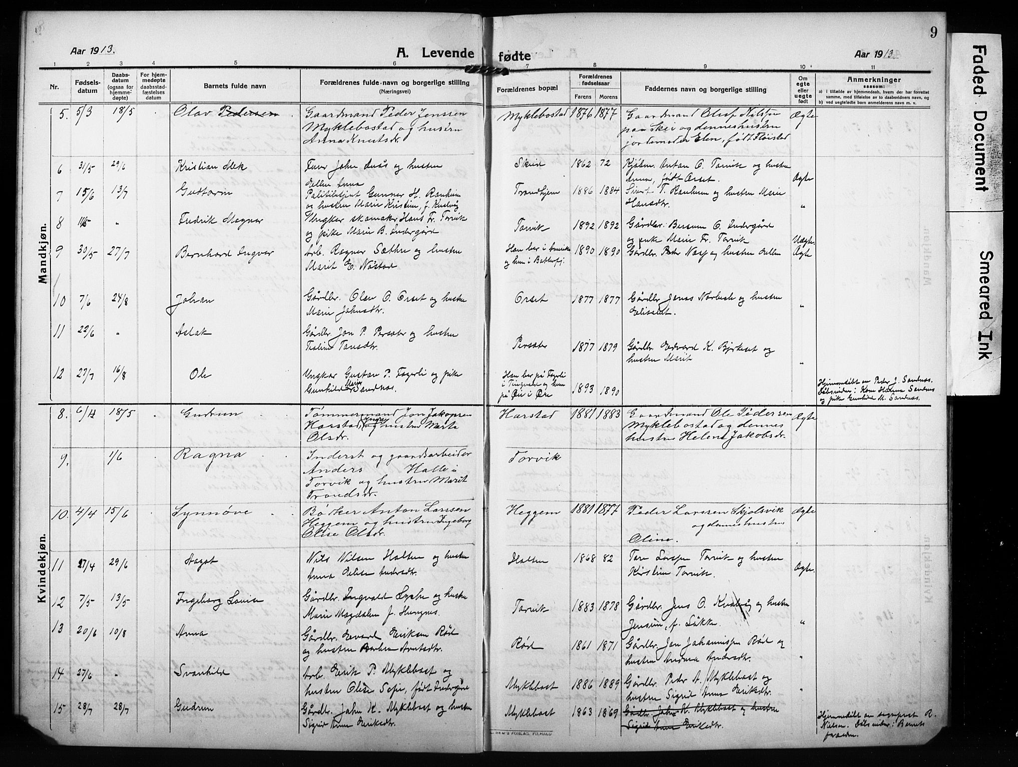 Ministerialprotokoller, klokkerbøker og fødselsregistre - Møre og Romsdal, AV/SAT-A-1454/584/L0970: Klokkerbok nr. 584C03, 1912-1932, s. 9