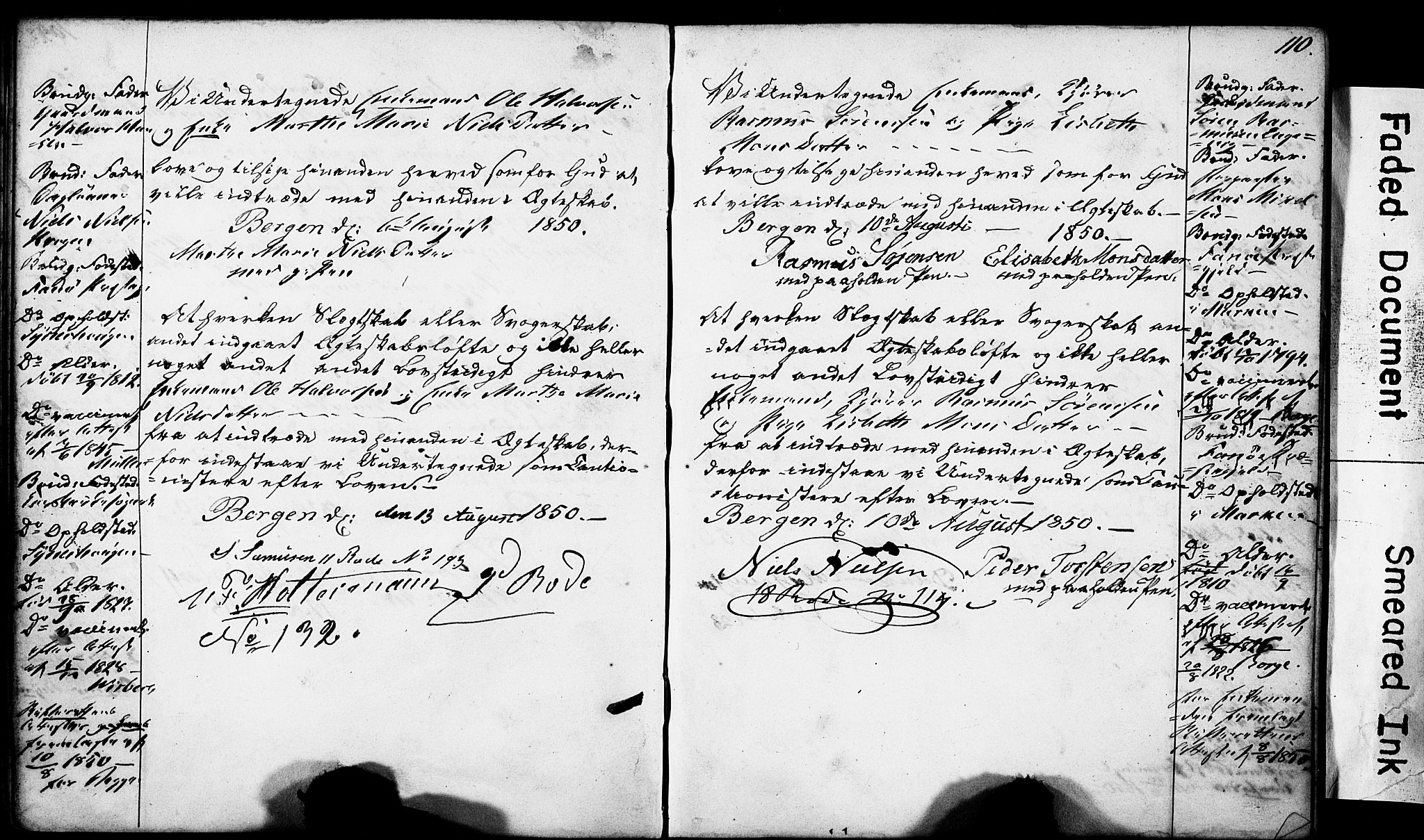 Domkirken sokneprestembete, SAB/A-74801: Forlovererklæringer nr. II.5.4, 1845-1852, s. 110