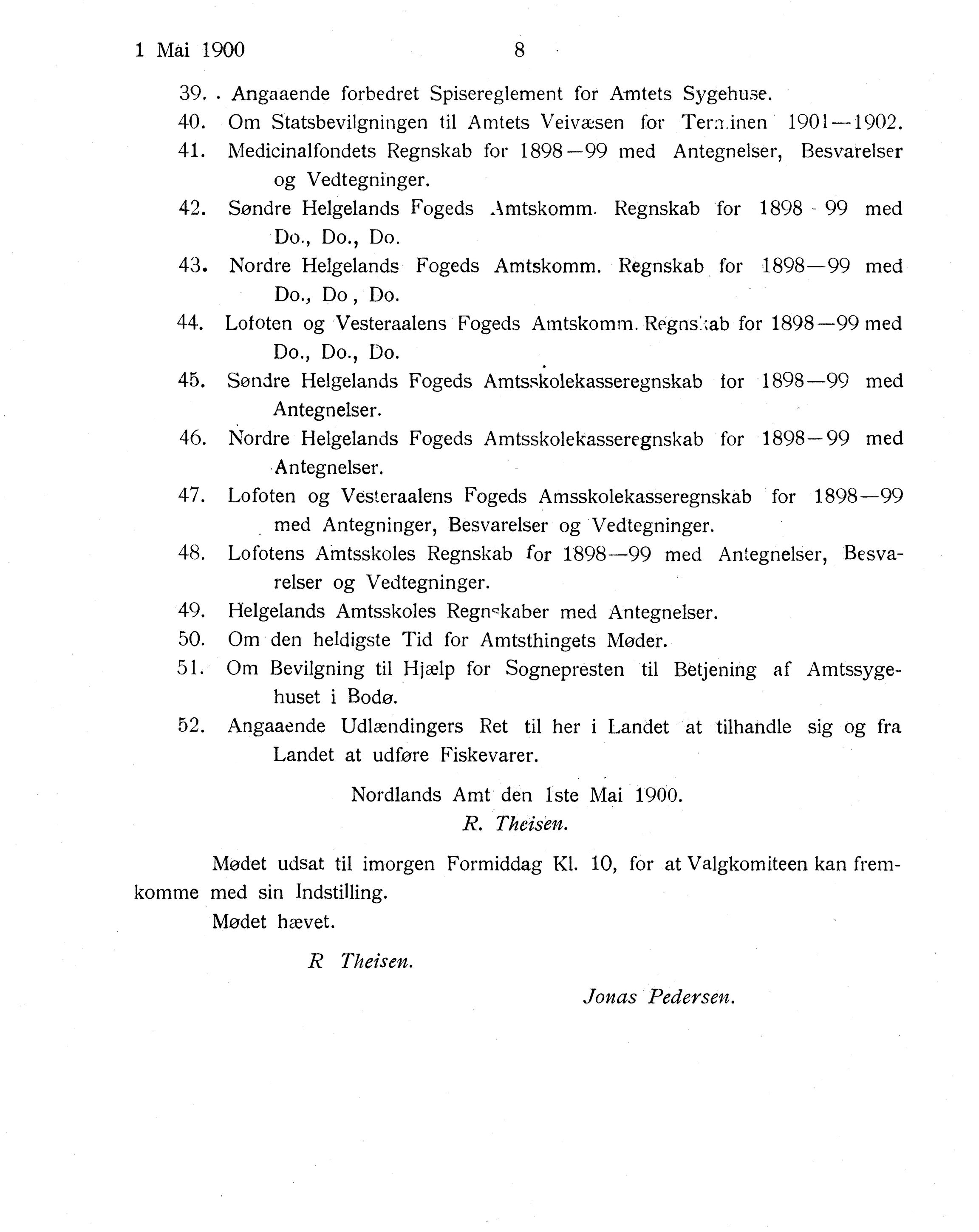 Nordland Fylkeskommune. Fylkestinget, AIN/NFK-17/176/A/Ac/L0023: Fylkestingsforhandlinger 1900, 1900