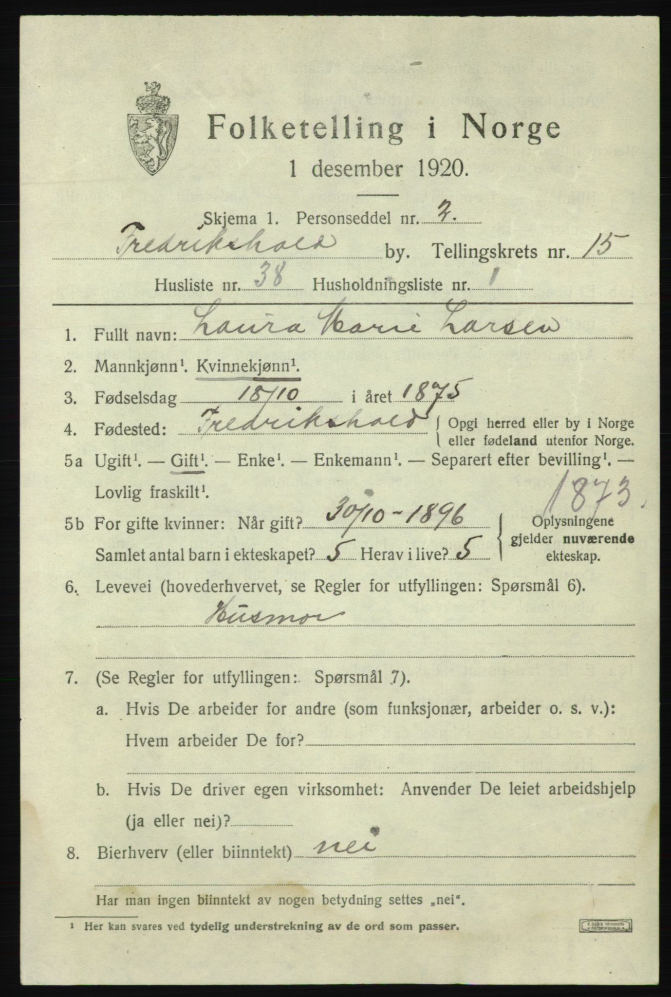 SAO, Folketelling 1920 for 0101 Fredrikshald kjøpstad, 1920, s. 24122