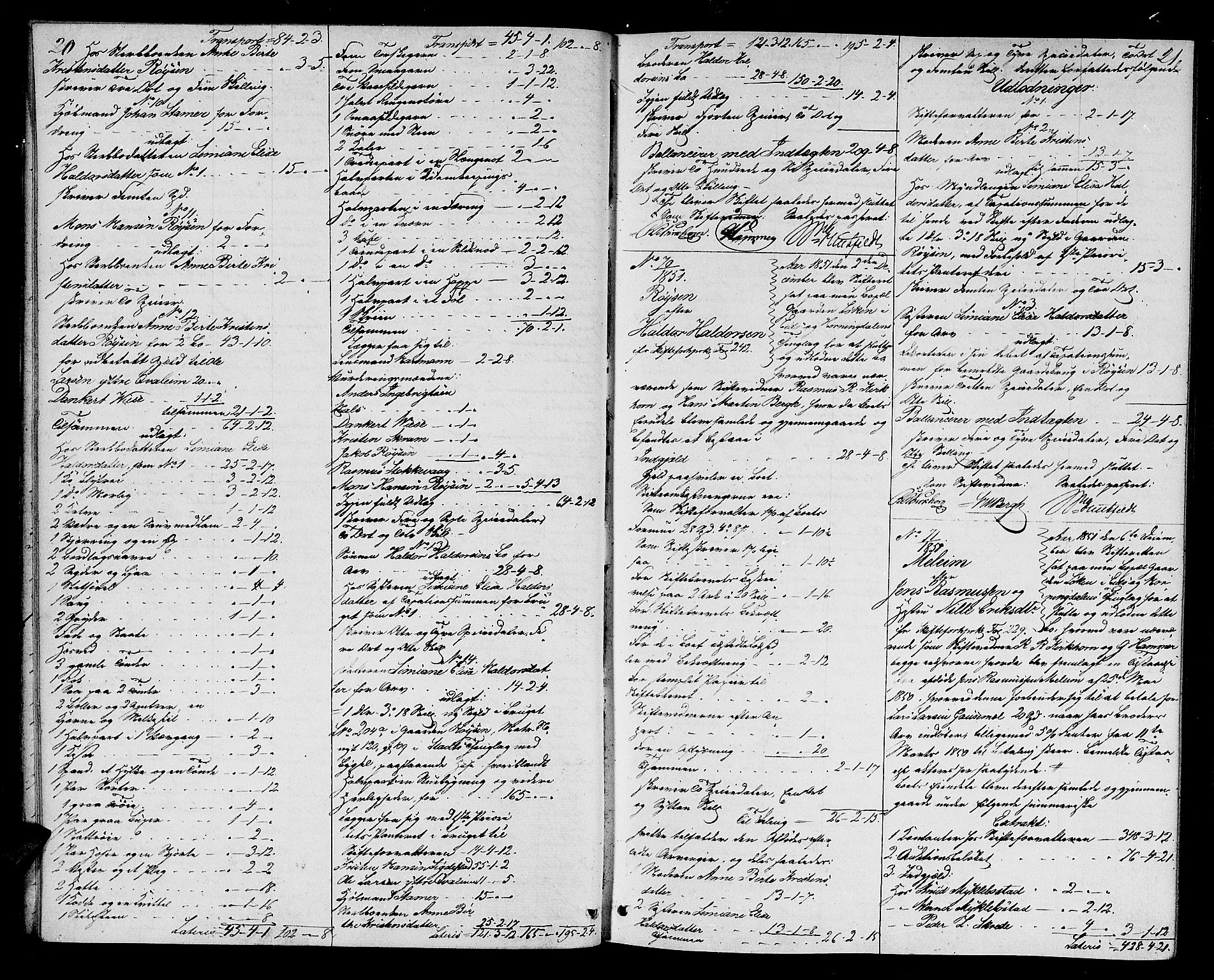Nordfjord sorenskriveri, AV/SAB-A-2801/1/04/04d/L0001: Skifteutlodningsprotokoll, 1851-1857, s. 20-21