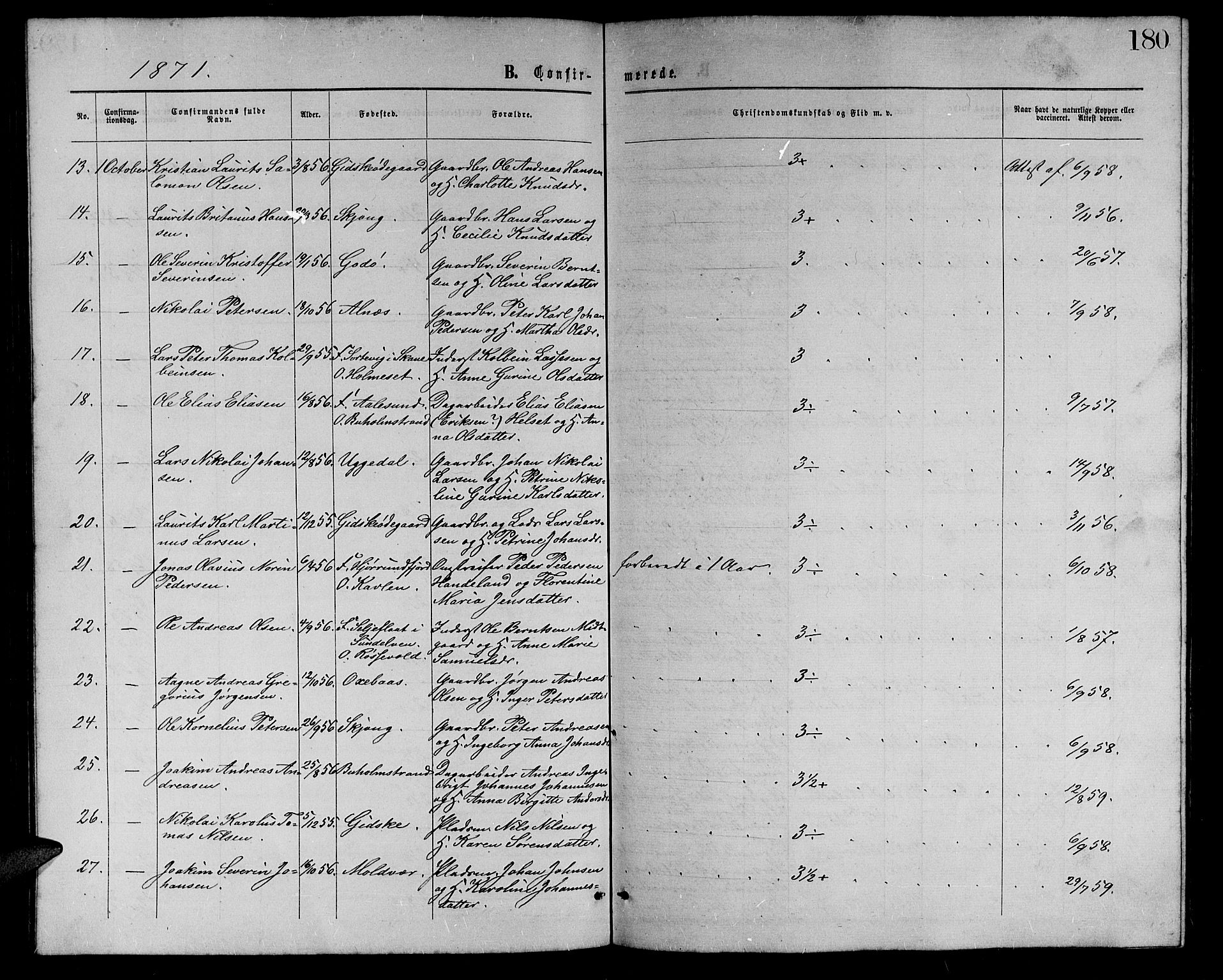 Ministerialprotokoller, klokkerbøker og fødselsregistre - Møre og Romsdal, AV/SAT-A-1454/528/L0428: Klokkerbok nr. 528C09, 1864-1880, s. 180