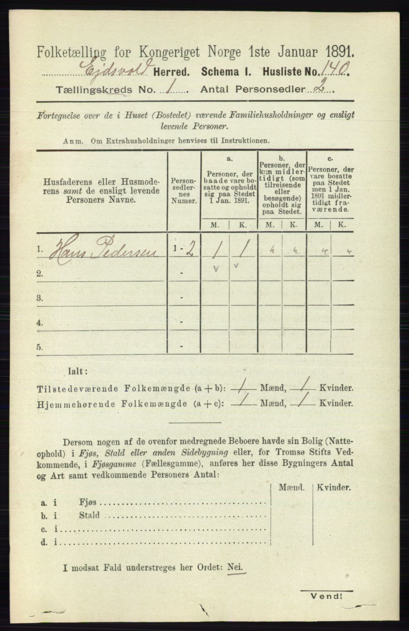 RA, Folketelling 1891 for 0237 Eidsvoll herred, 1891, s. 187