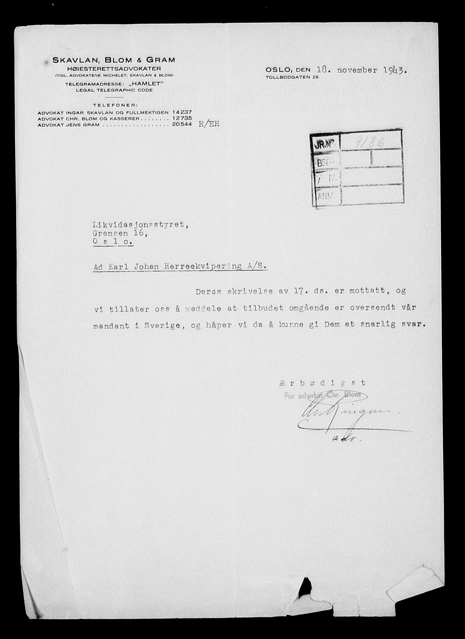 Justisdepartementet, Tilbakeføringskontoret for inndratte formuer, AV/RA-S-1564/H/Hc/Hcc/L0949: --, 1945-1947, s. 84