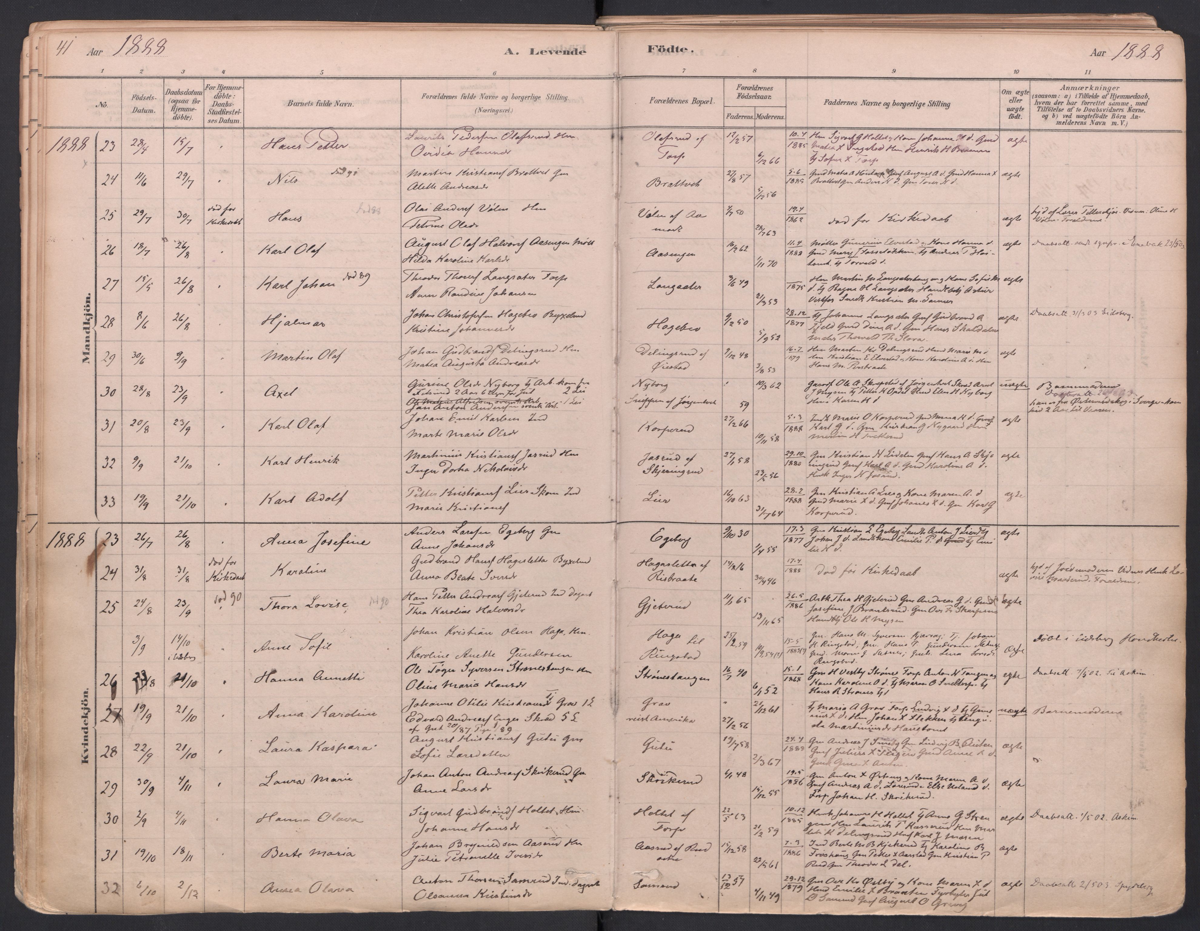 Trøgstad prestekontor Kirkebøker, SAO/A-10925/F/Fa/L0010: Ministerialbok nr. I 10, 1878-1898, s. 41