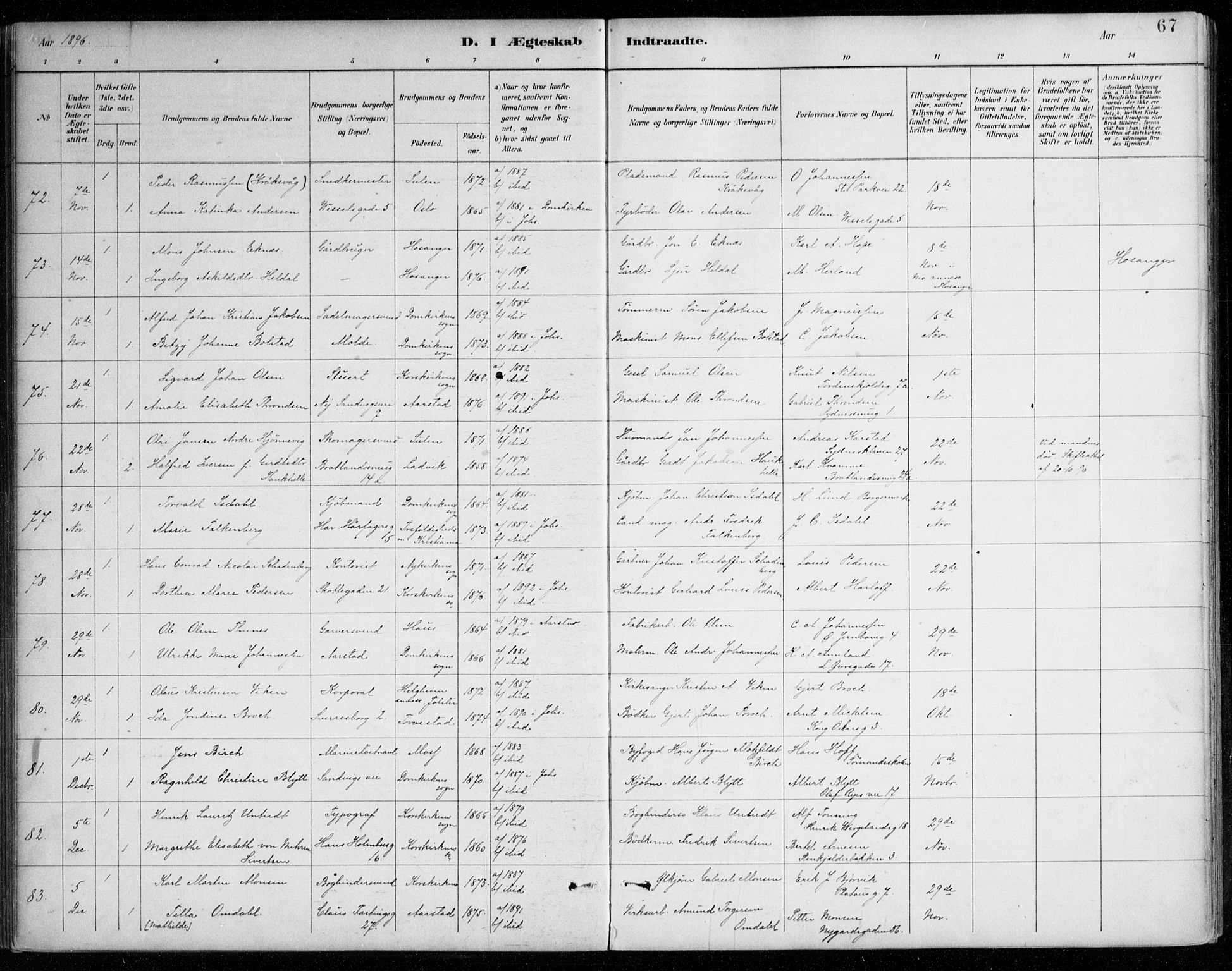 Johanneskirken sokneprestembete, AV/SAB-A-76001/H/Haa/L0012: Ministerialbok nr. D 1, 1885-1912, s. 67