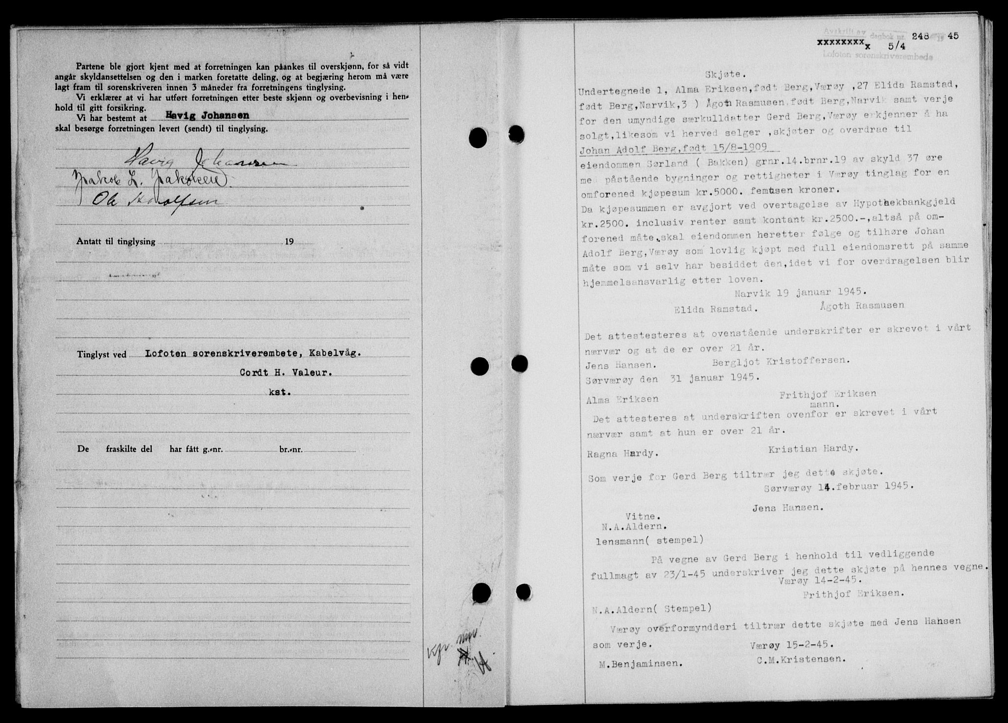 Lofoten sorenskriveri, SAT/A-0017/1/2/2C/L0013a: Pantebok nr. 13a, 1944-1946, Dagboknr: 248/1945