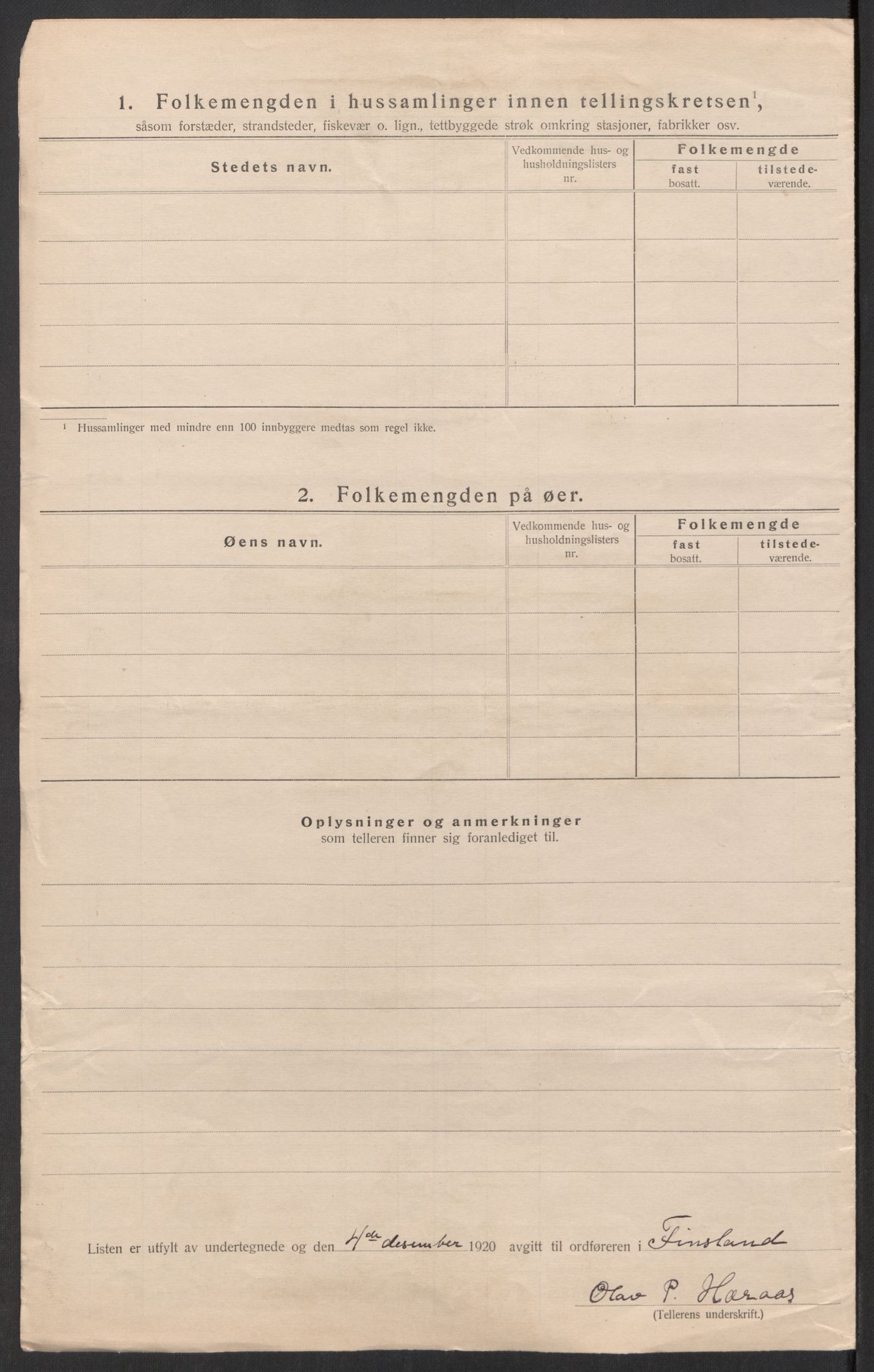 SAK, Folketelling 1920 for 1023 Finsland herred, 1920, s. 20