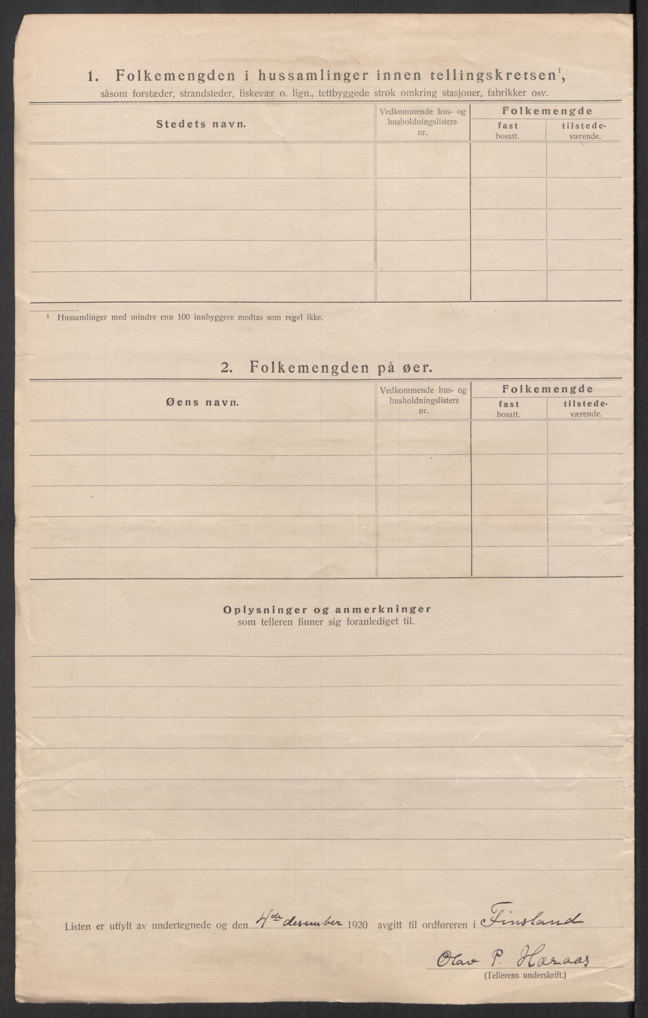 SAK, Folketelling 1920 for 1023 Finsland herred, 1920, s. 20