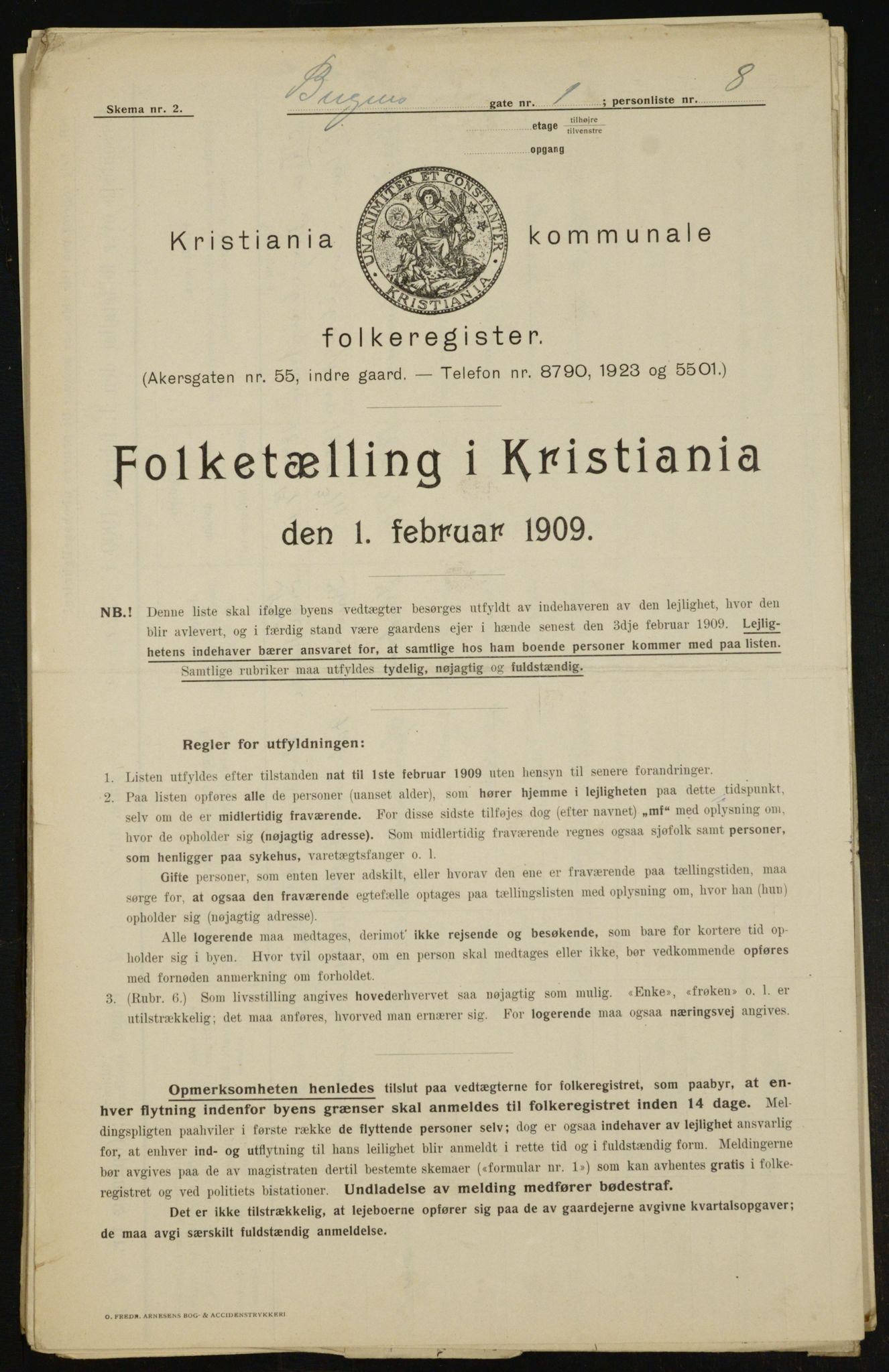 OBA, Kommunal folketelling 1.2.1909 for Kristiania kjøpstad, 1909, s. 3437