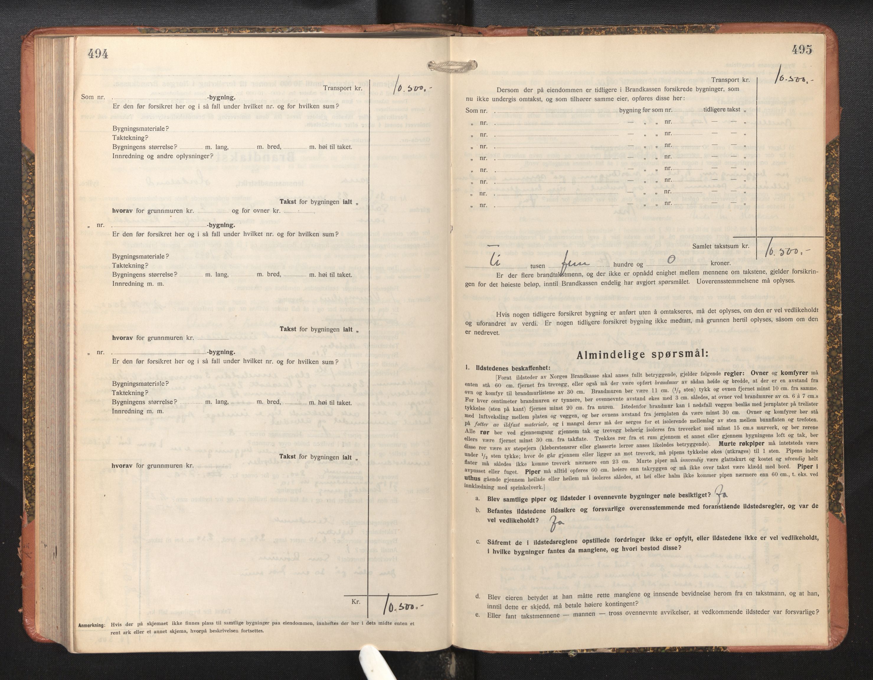 Lensmannen i Fana, AV/SAB-A-31801/0012/L0023: Branntakstprotokoll skjematakst, 1931-1935, s. 494-495
