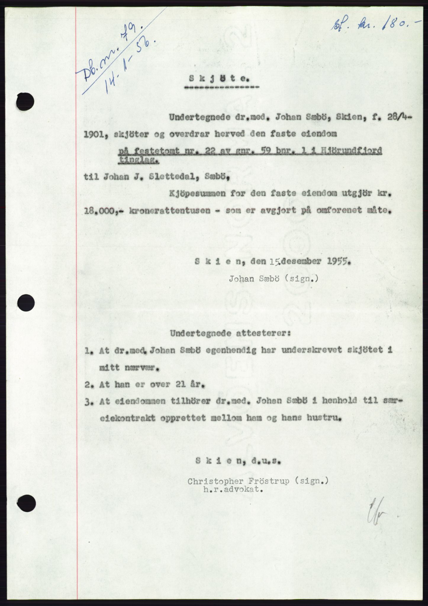 Søre Sunnmøre sorenskriveri, SAT/A-4122/1/2/2C/L0102: Pantebok nr. 28A, 1955-1956, Dagboknr: 79/1956