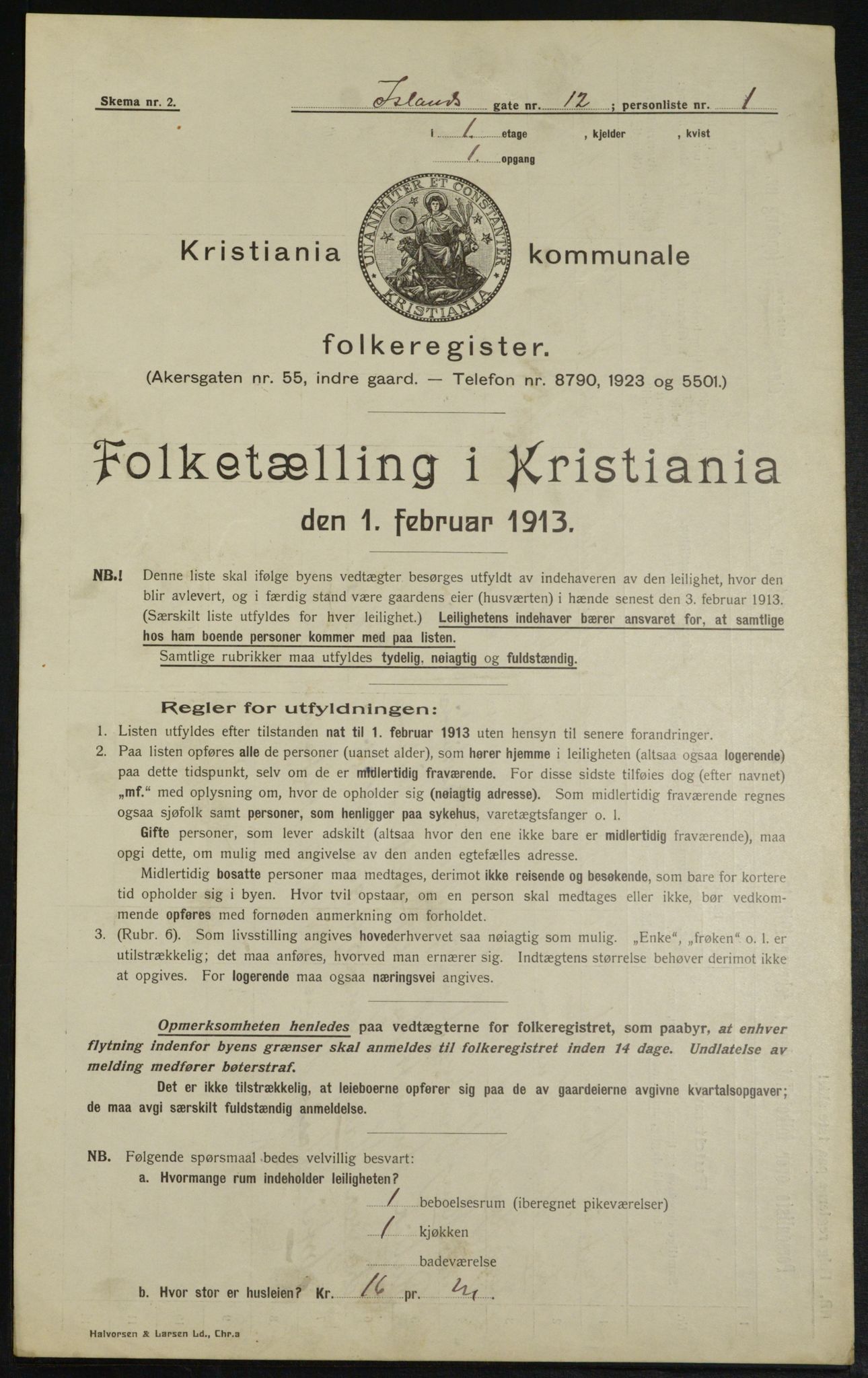 OBA, Kommunal folketelling 1.2.1913 for Kristiania, 1913, s. 44500