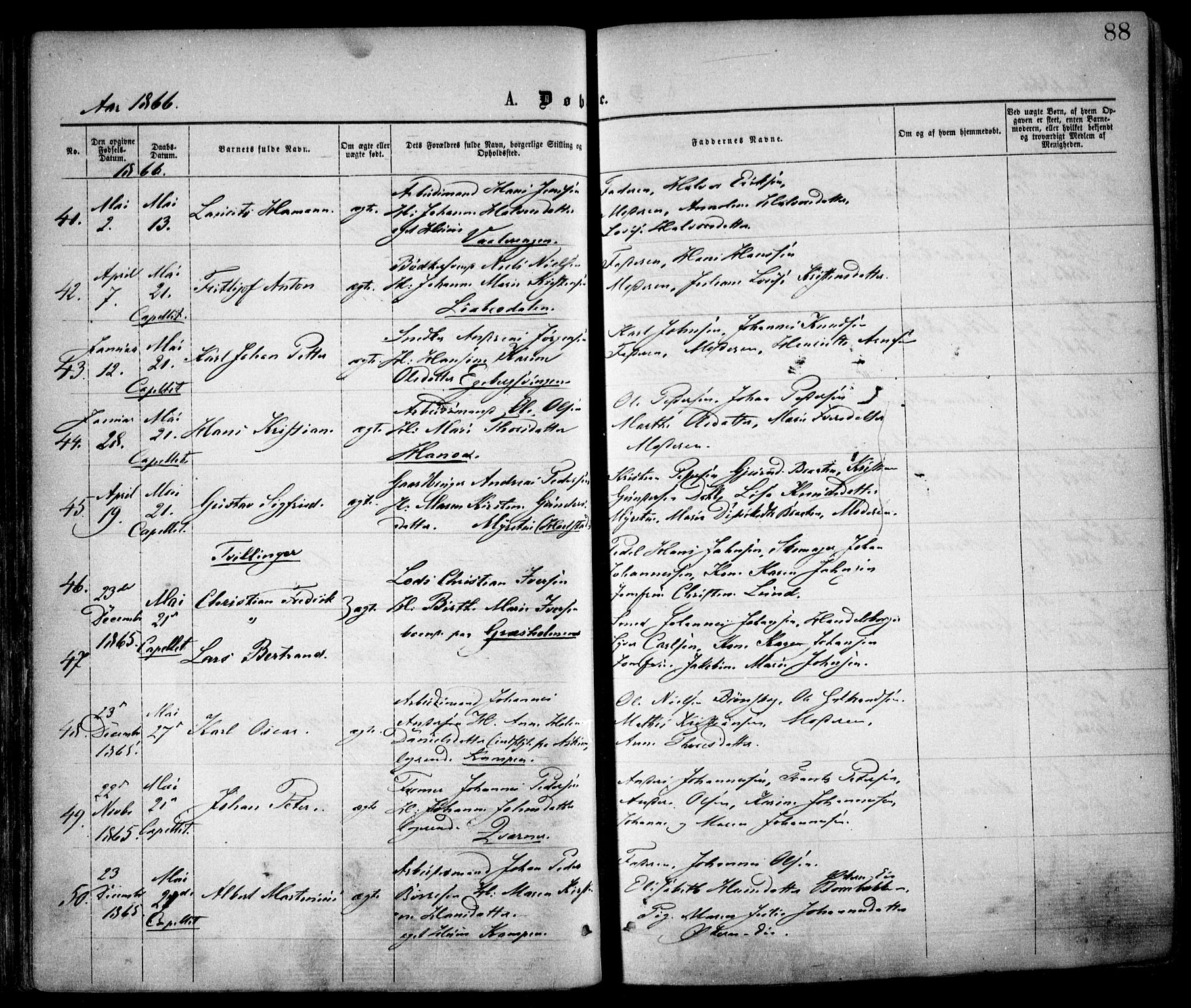 Østre Aker prestekontor Kirkebøker, AV/SAO-A-10840/F/Fa/L0001: Ministerialbok nr. I 1, 1861-1869, s. 88