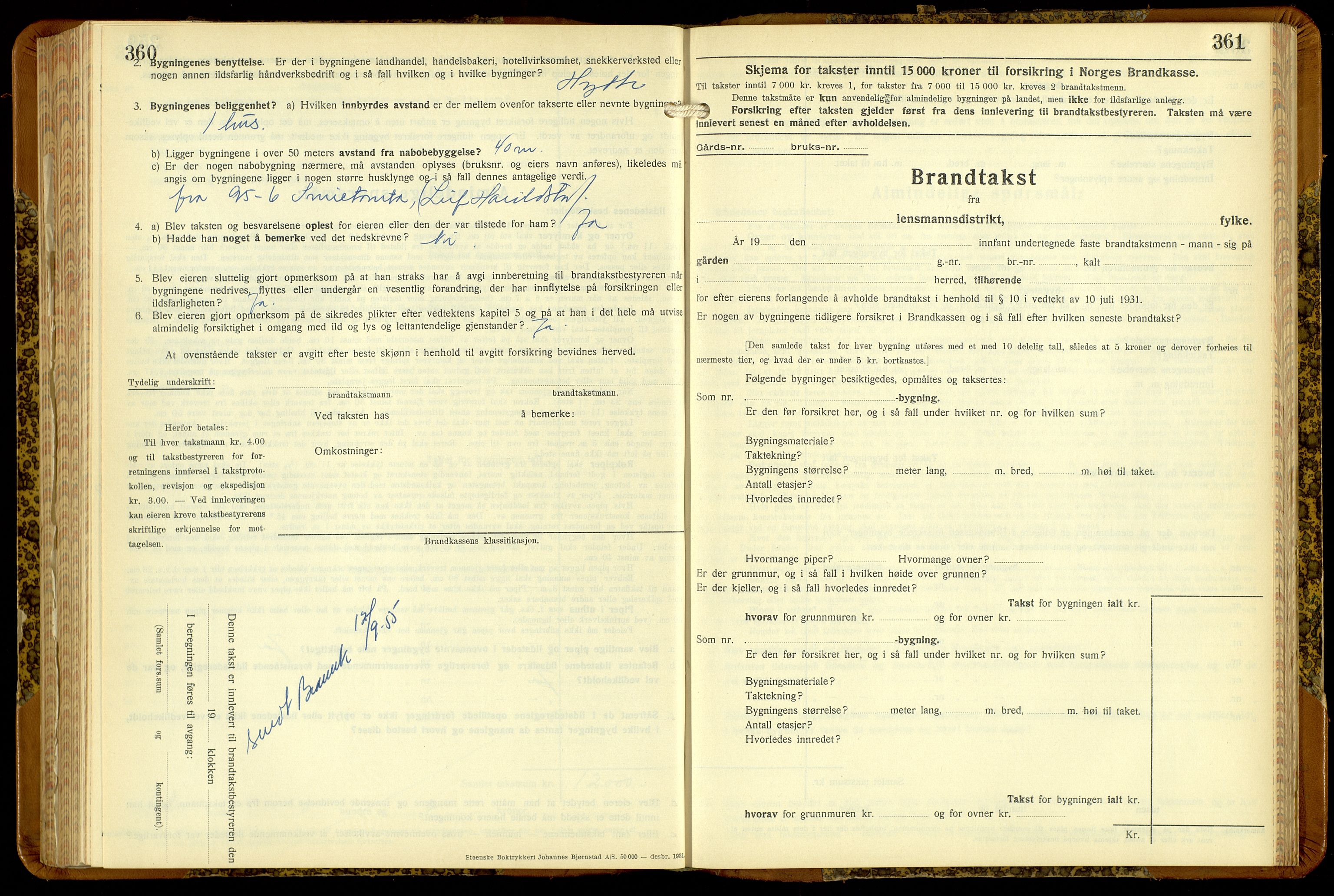 Norges Brannkasse, Fåberg, AV/SAH-NBRANF-041/F/L0006: Branntakstprotokoll, 1936-1955, s. 360-361