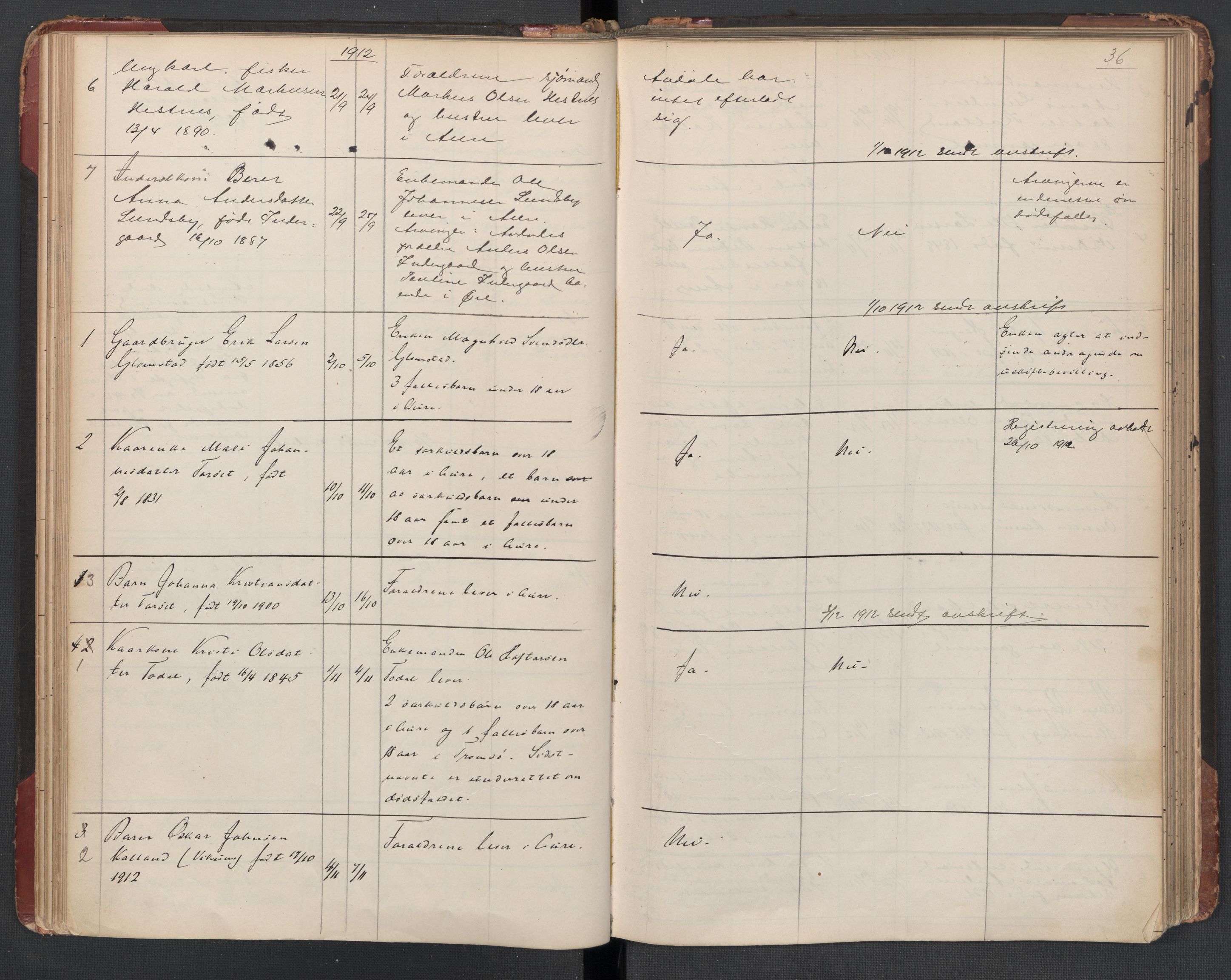 Aure lensmannskontor, SAT/A-1088/1/02/L0003: 2.01.03 Dødsfallsprotokoll, 1906-1926, s. 36