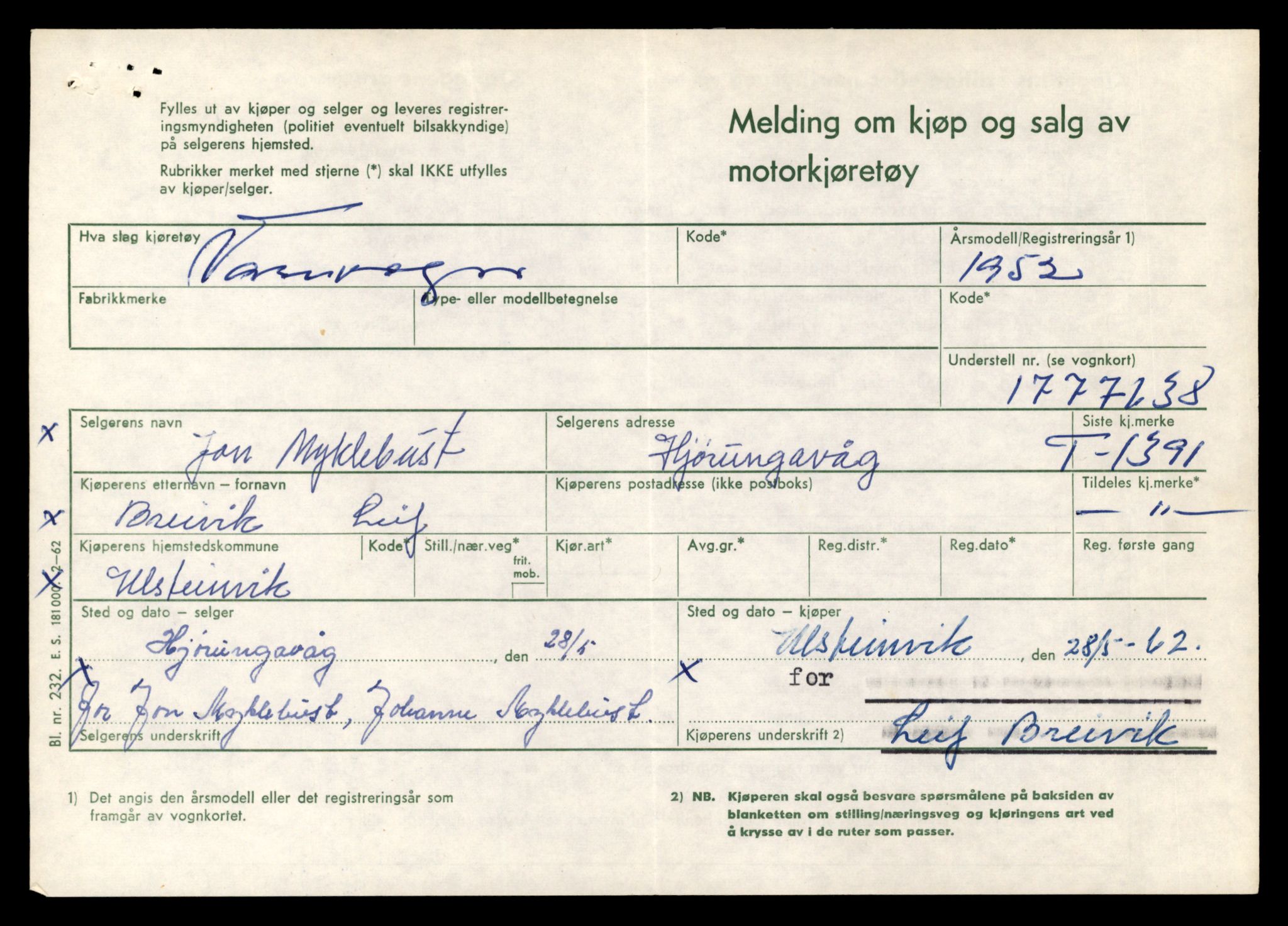 Møre og Romsdal vegkontor - Ålesund trafikkstasjon, SAT/A-4099/F/Fe/L0012: Registreringskort for kjøretøy T 1290 - T 1450, 1927-1998, s. 2226