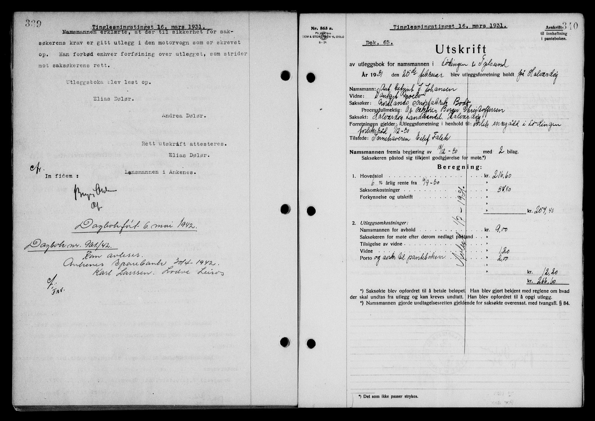 Steigen og Ofoten sorenskriveri, SAT/A-0030/1/2/2C/L0018/0001: Pantebok nr. 20-II og 21, 1930-1931, Tingl.dato: 16.03.1931