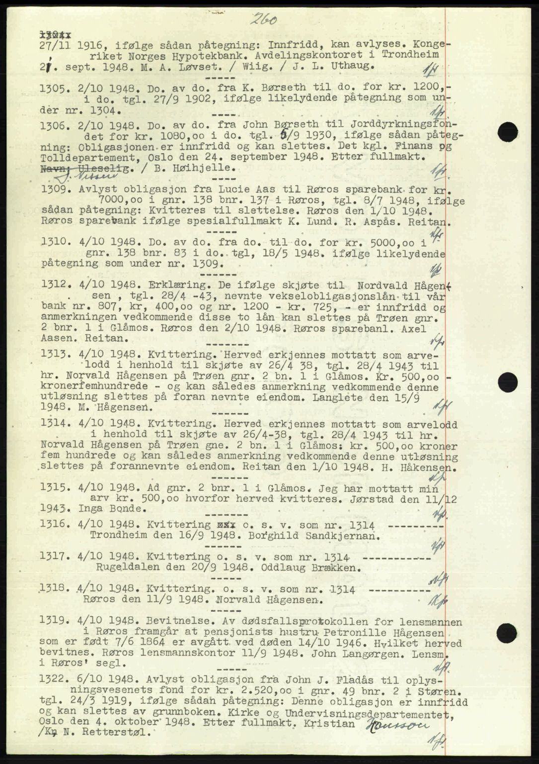 Gauldal sorenskriveri, SAT/A-0014/1/2/2C: Pantebok nr. A6, 1948-1948, Dagboknr: 1305/1948