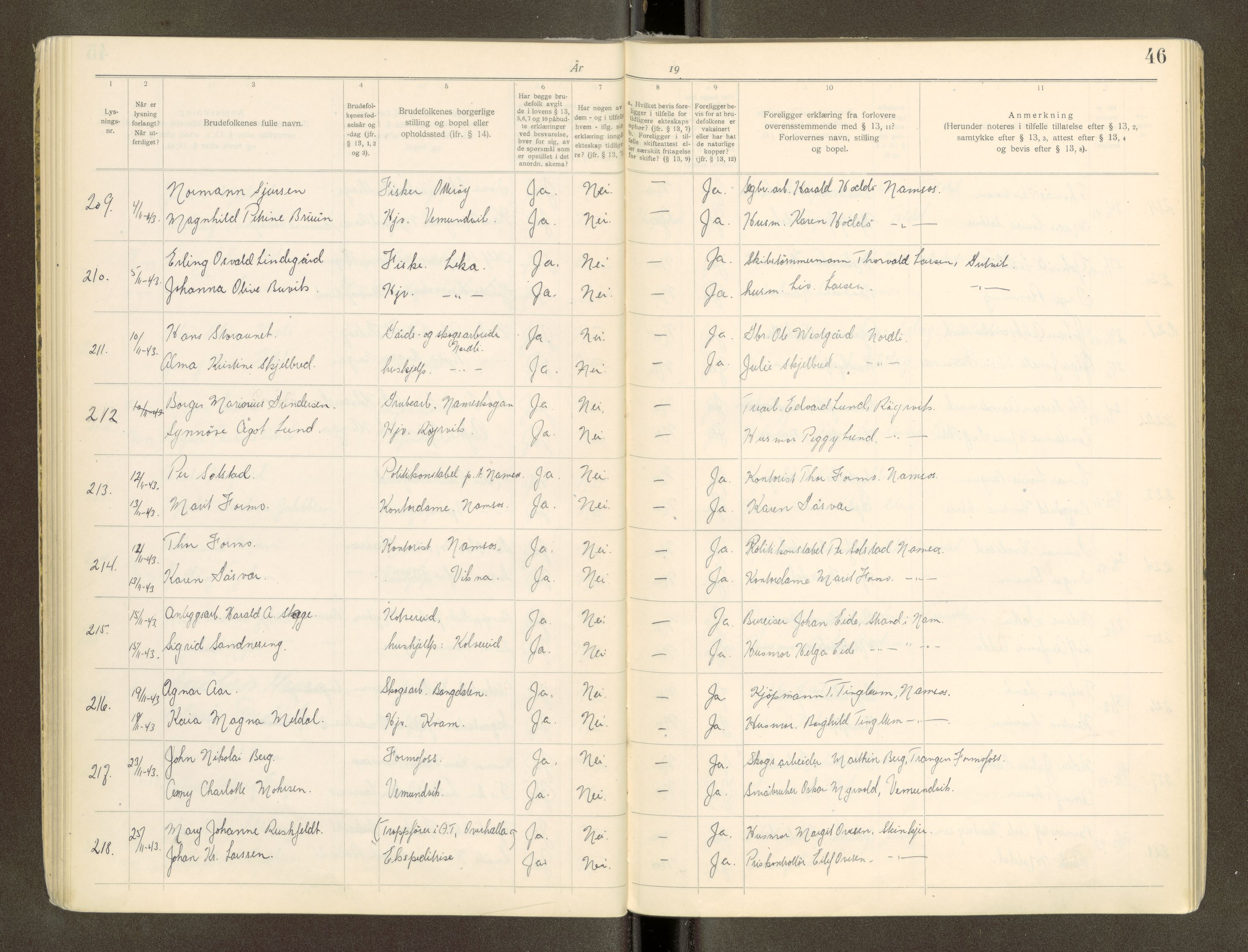 Namdal sorenskriveri, AV/SAT-A-4133/1/6/6D/L0002: Vigselbøker, 1940-1969, s. 46