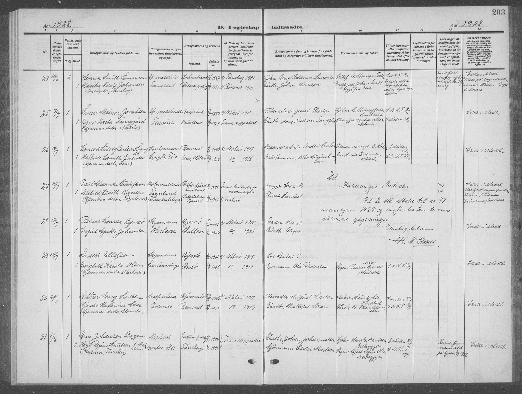 Nøtterøy kirkebøker, AV/SAKO-A-354/G/Ga/L0006: Klokkerbok nr. I 6, 1925-1939, s. 293