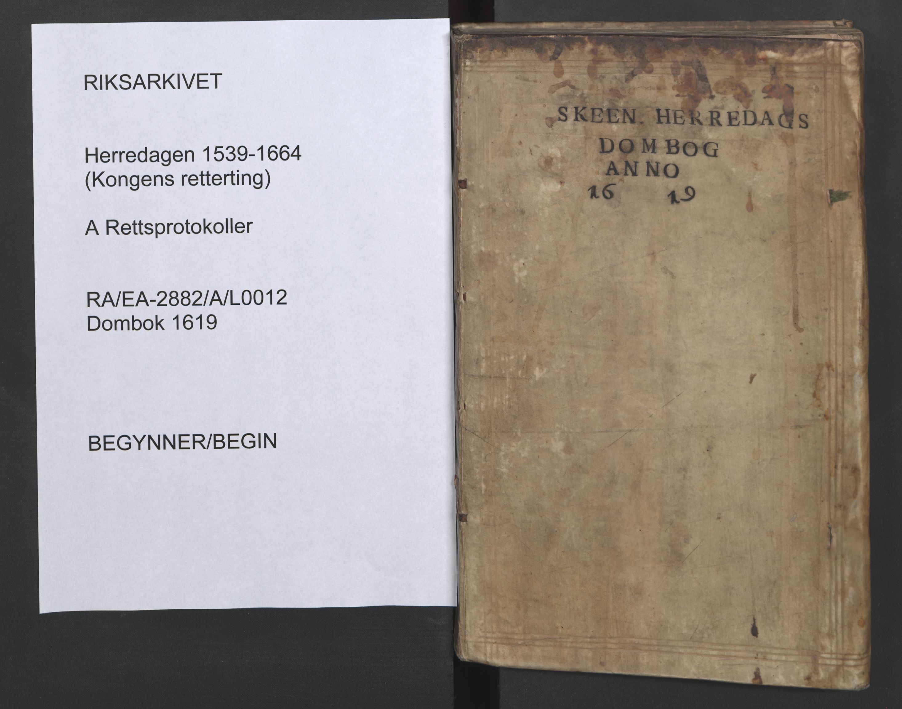 Herredagen 1539-1664  (Kongens Retterting), AV/RA-EA-2882/A/L0012: Dombok, 1619