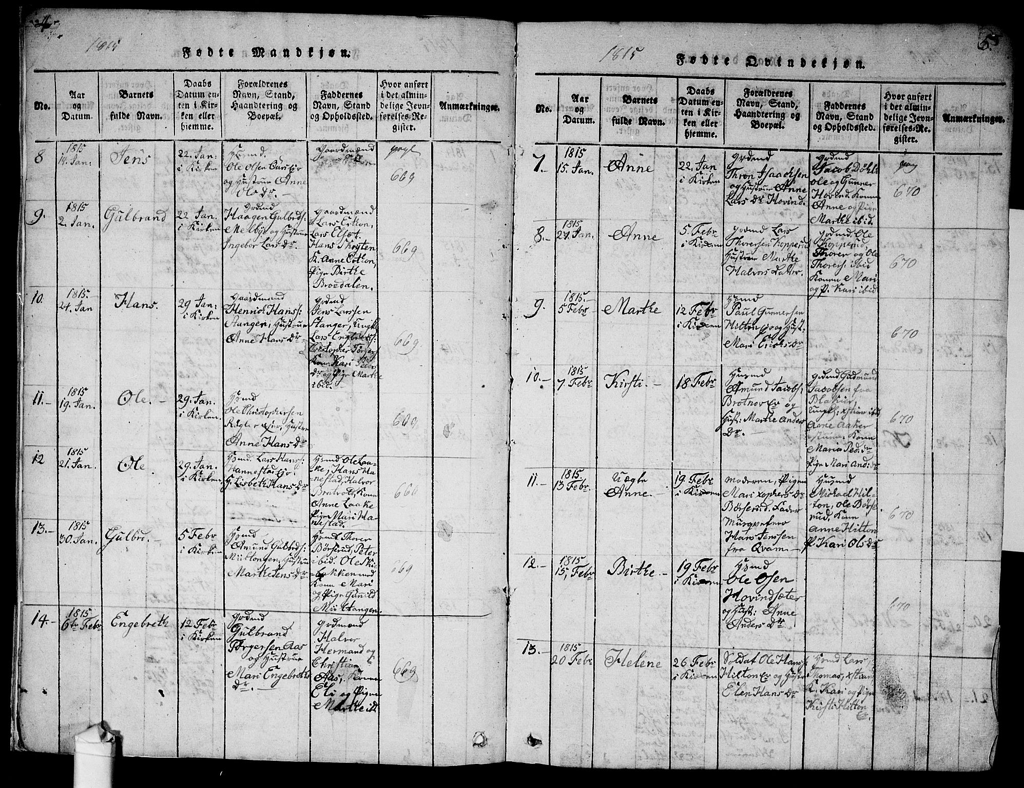 Ullensaker prestekontor Kirkebøker, AV/SAO-A-10236a/G/Ga/L0001: Klokkerbok nr. I 1, 1815-1835, s. 4-5