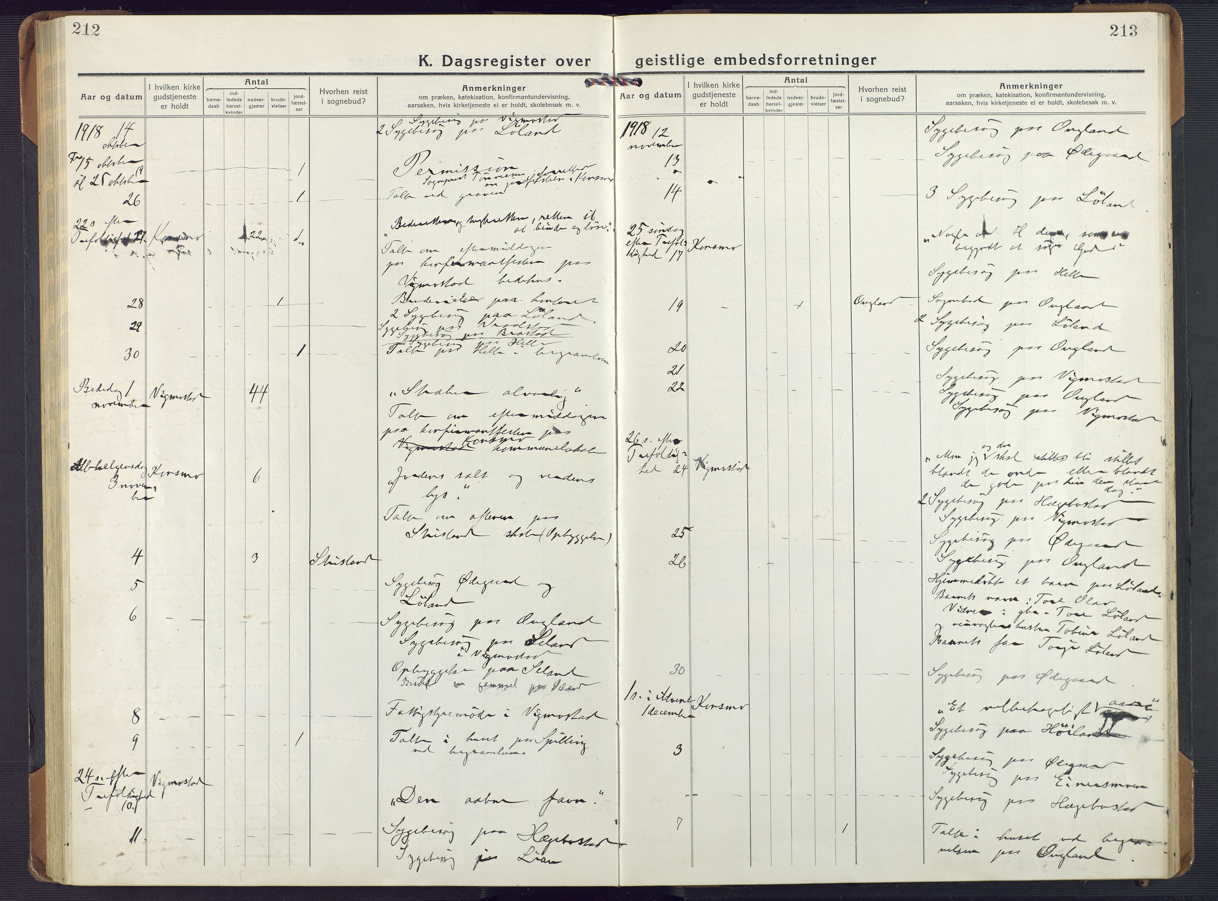 Nord-Audnedal sokneprestkontor, AV/SAK-1111-0032/F/Fa/Fab/L0005: Ministerialbok nr. A 5, 1918-1925, s. 212-213