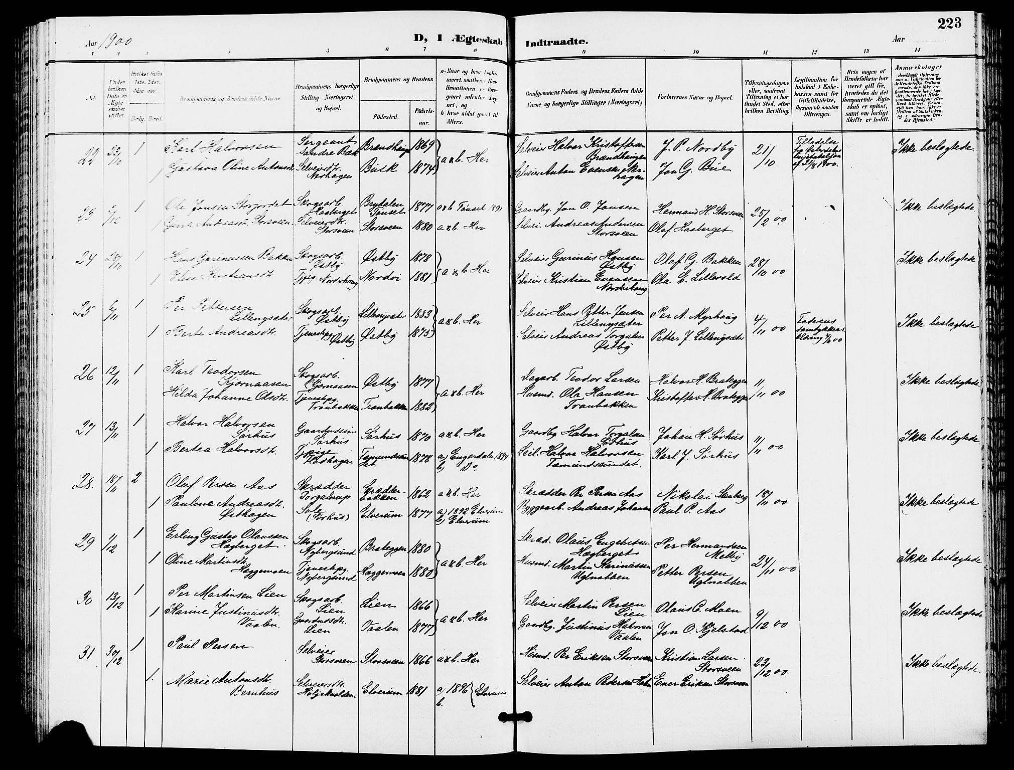 Trysil prestekontor, AV/SAH-PREST-046/H/Ha/Hab/L0006: Klokkerbok nr. 6, 1896-1912, s. 223