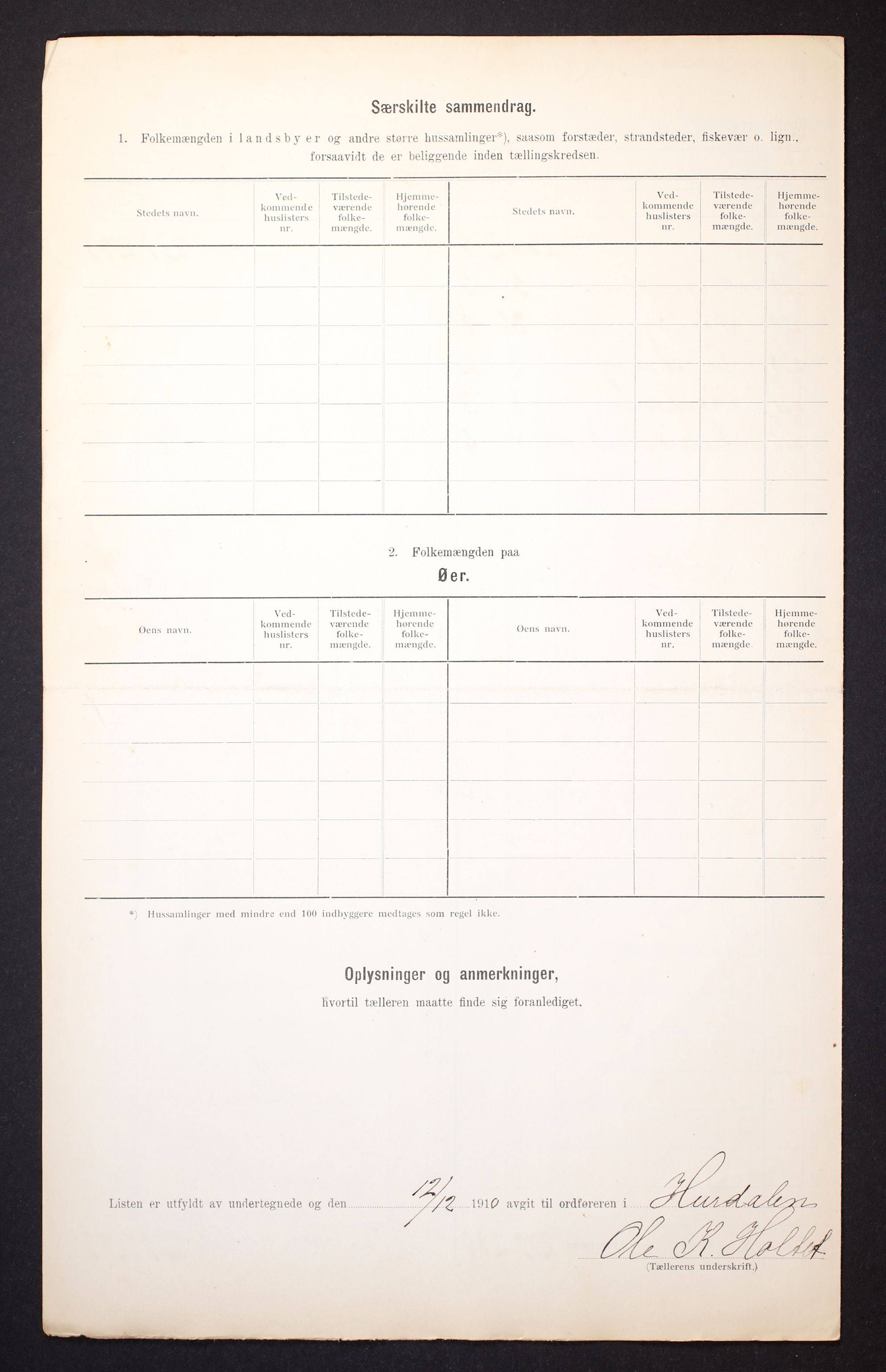 RA, Folketelling 1910 for 0239 Hurdal herred, 1910, s. 6