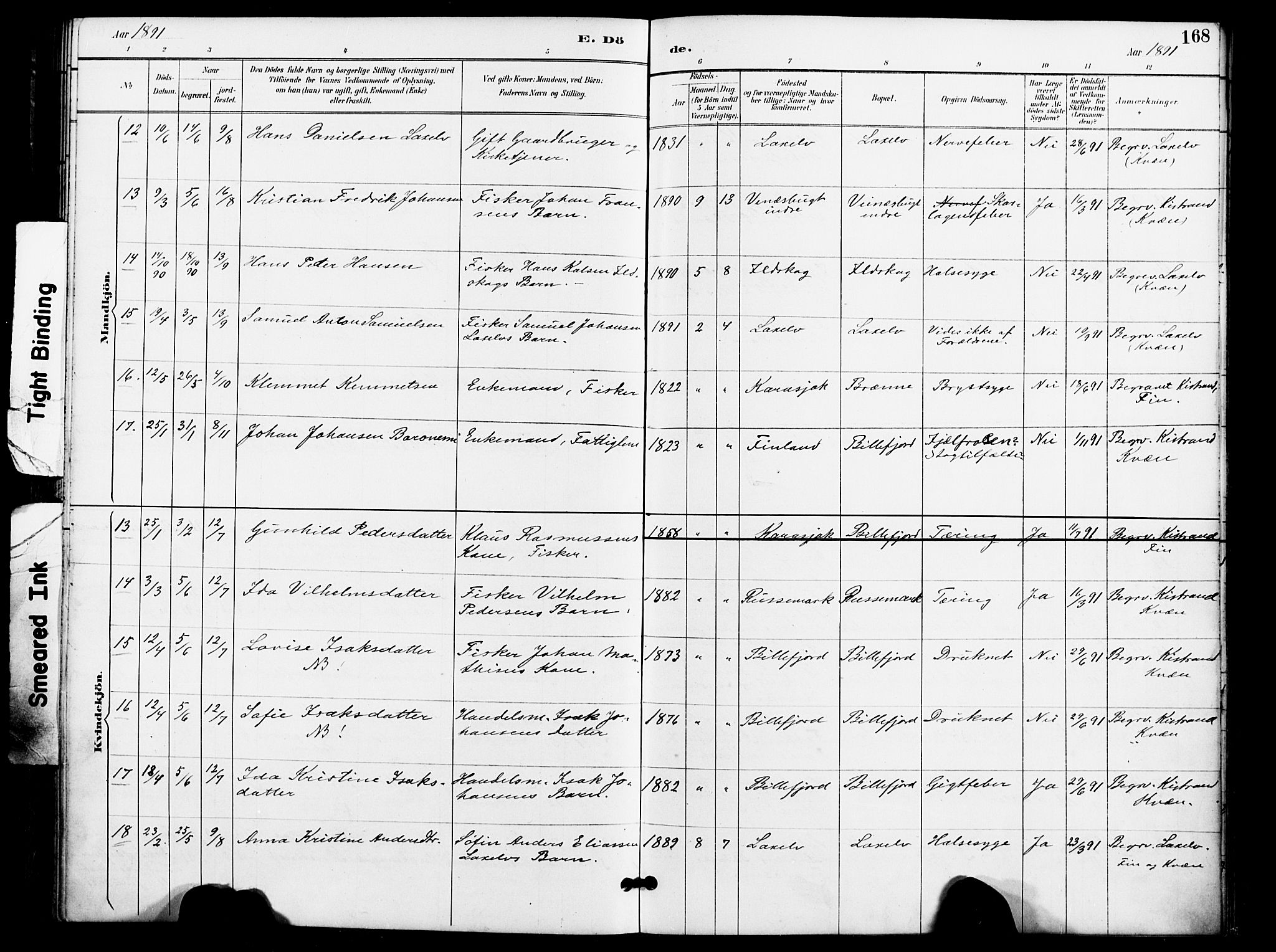 Kistrand/Porsanger sokneprestembete, SATØ/S-1351/H/Ha/L0008.kirke: Ministerialbok nr. 8, 1890-1898, s. 168