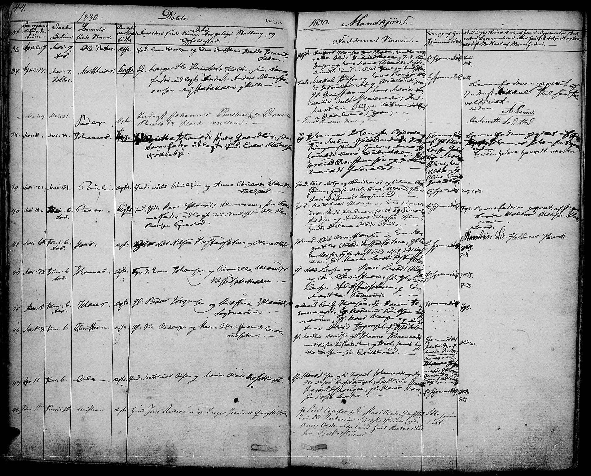 Vestre Toten prestekontor, AV/SAH-PREST-108/H/Ha/Haa/L0002: Ministerialbok nr. 2, 1825-1837, s. 44