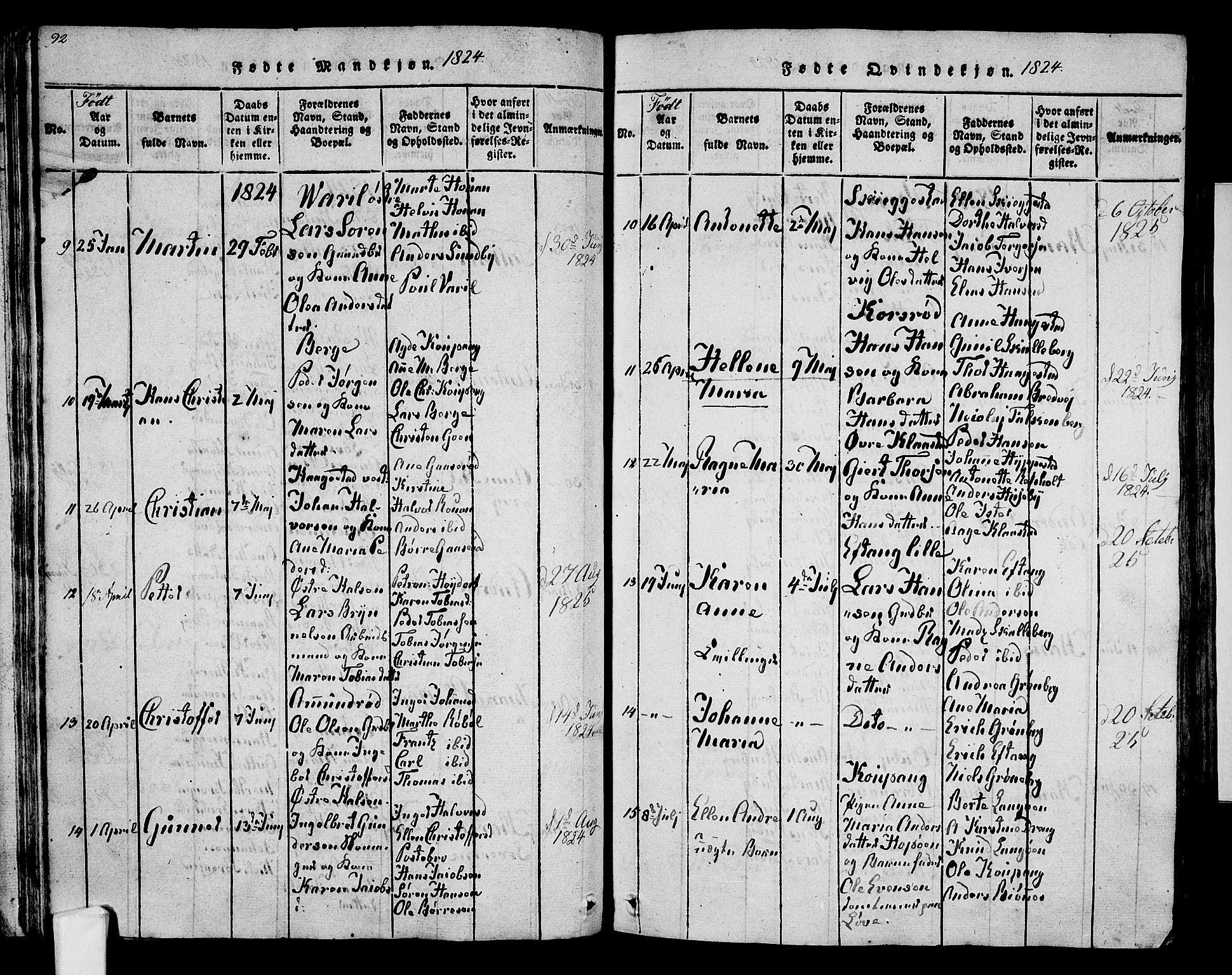Tjølling kirkebøker, AV/SAKO-A-60/F/Fa/L0005: Ministerialbok nr. 5, 1814-1836, s. 92-93