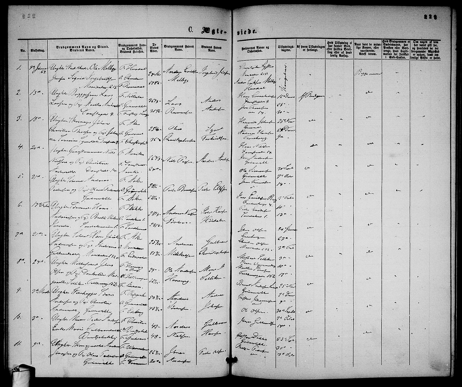Gamle Aker prestekontor Kirkebøker, AV/SAO-A-10617a/G/L0001: Klokkerbok nr. 1, 1861-1868, s. 222