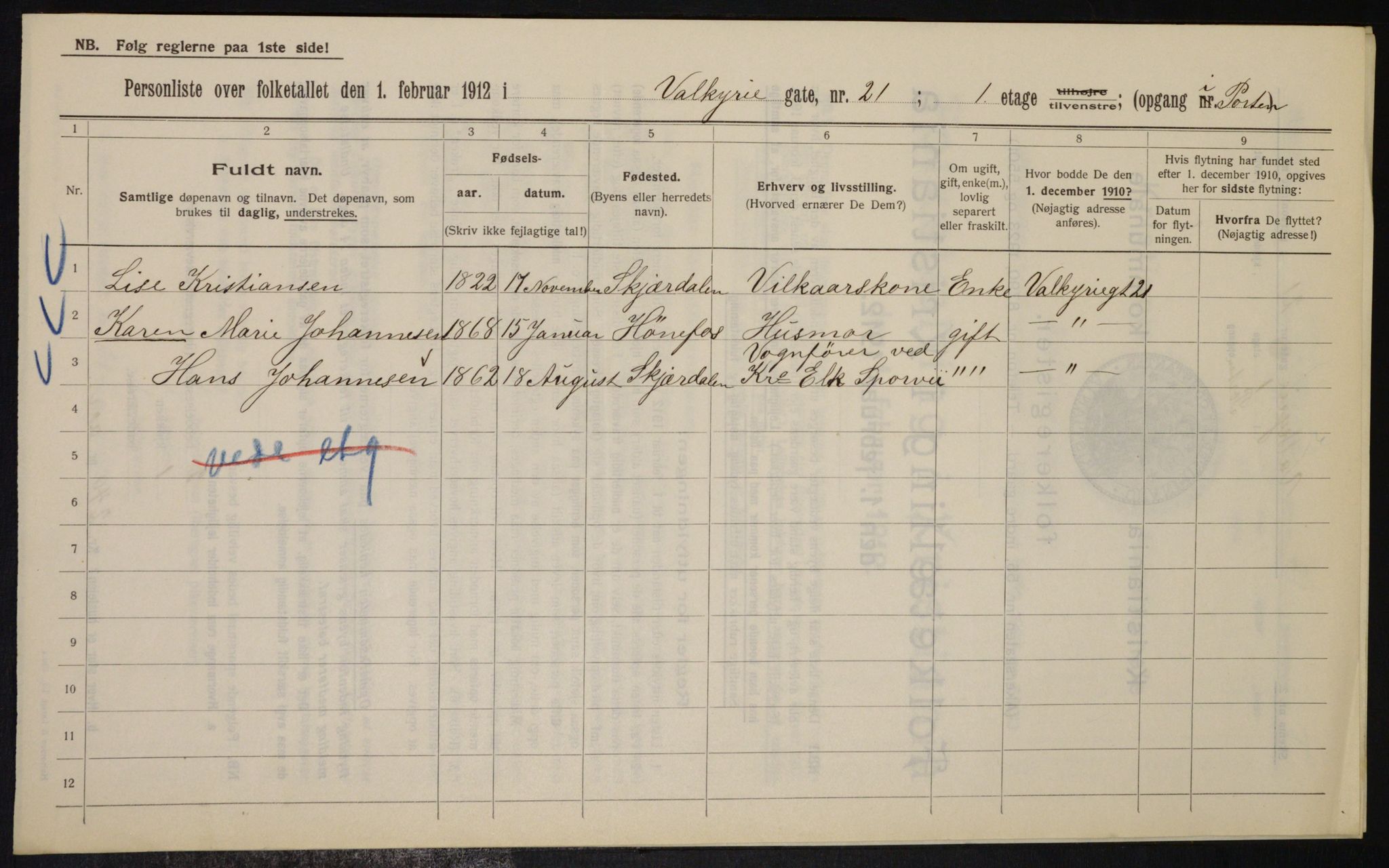 OBA, Kommunal folketelling 1.2.1912 for Kristiania, 1912, s. 121804