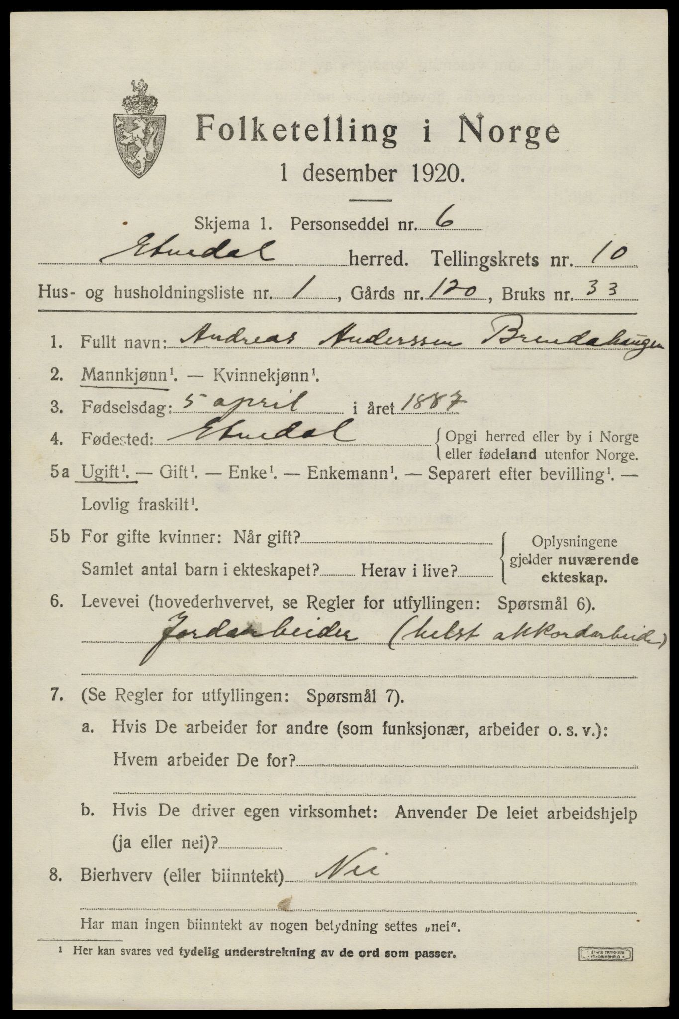 SAH, Folketelling 1920 for 0541 Etnedal herred, 1920, s. 4414