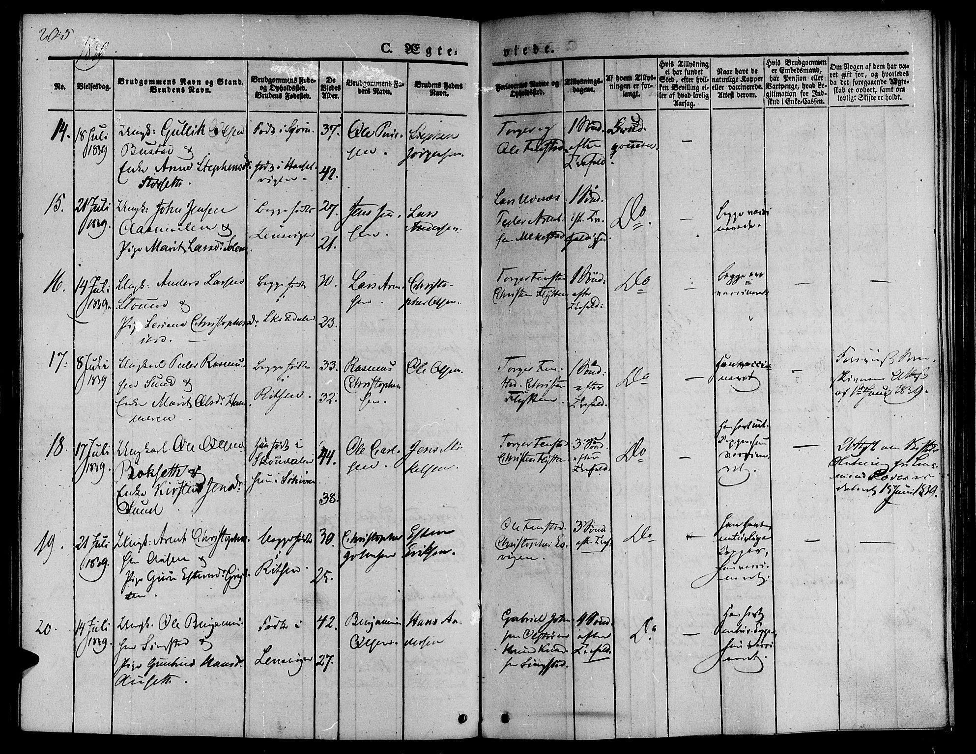 Ministerialprotokoller, klokkerbøker og fødselsregistre - Sør-Trøndelag, SAT/A-1456/646/L0610: Ministerialbok nr. 646A08, 1837-1847, s. 205