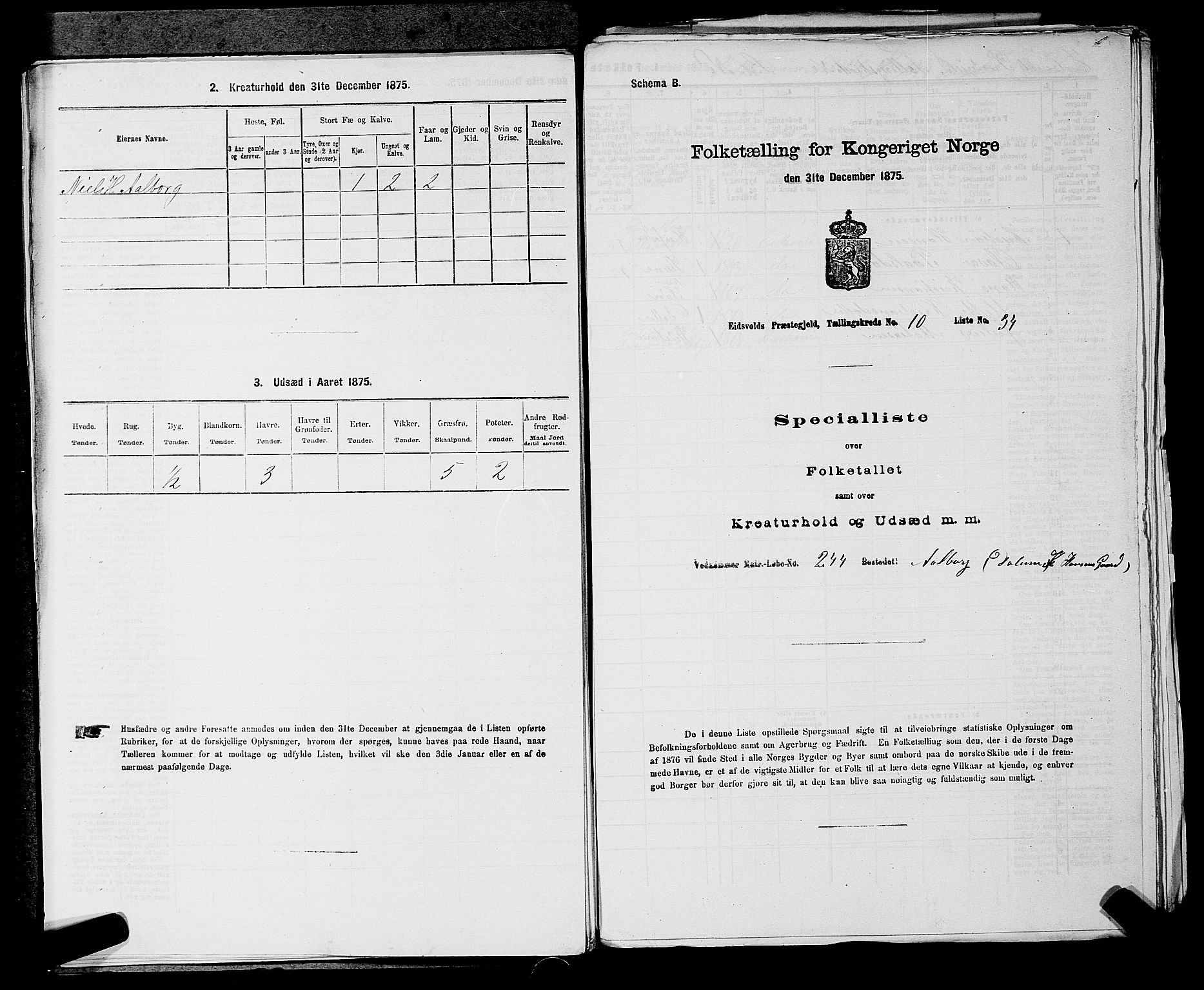 RA, Folketelling 1875 for 0237P Eidsvoll prestegjeld, 1875, s. 1525