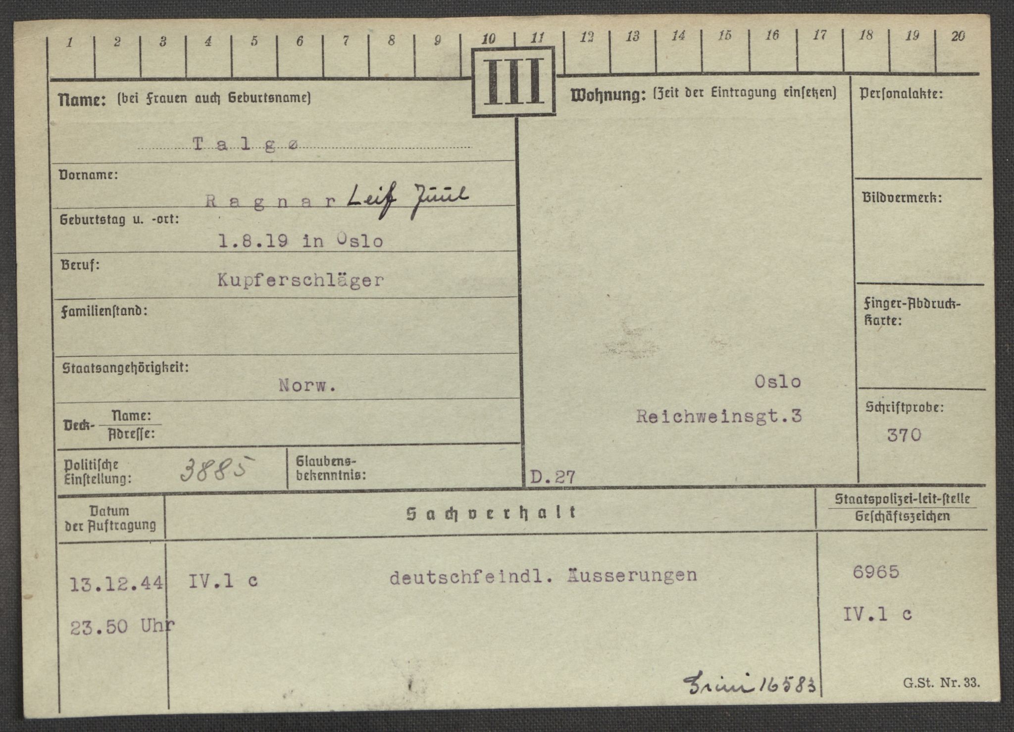 Befehlshaber der Sicherheitspolizei und des SD, AV/RA-RAFA-5969/E/Ea/Eaa/L0010: Register over norske fanger i Møllergata 19: Sø-Å, 1940-1945, s. 118