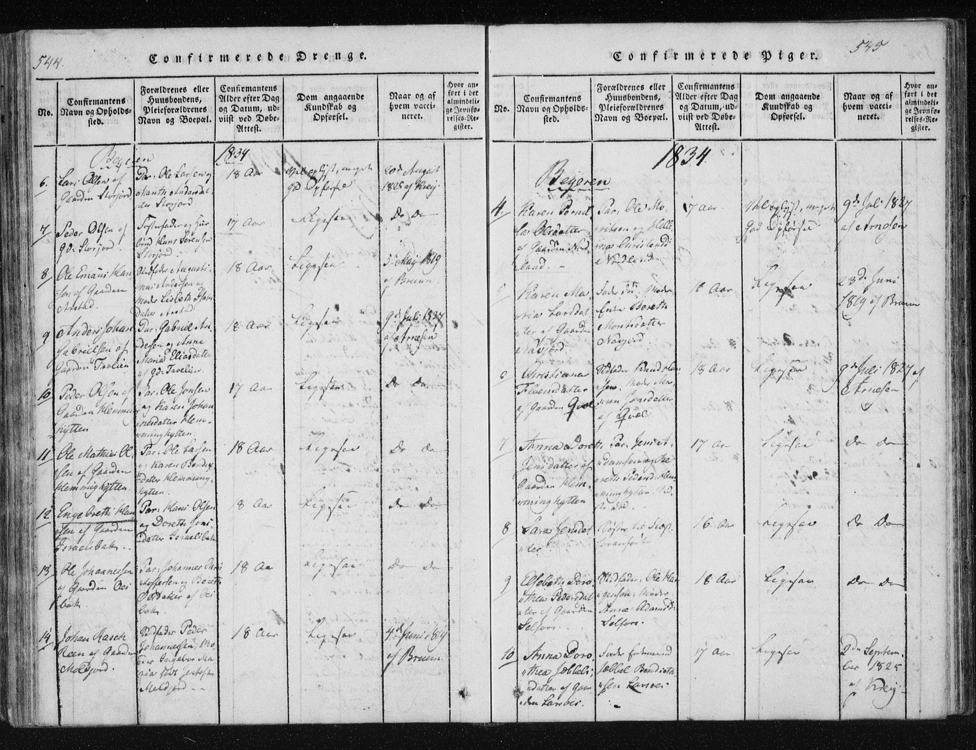 Ministerialprotokoller, klokkerbøker og fødselsregistre - Nordland, AV/SAT-A-1459/805/L0096: Ministerialbok nr. 805A03, 1820-1837, s. 544-545