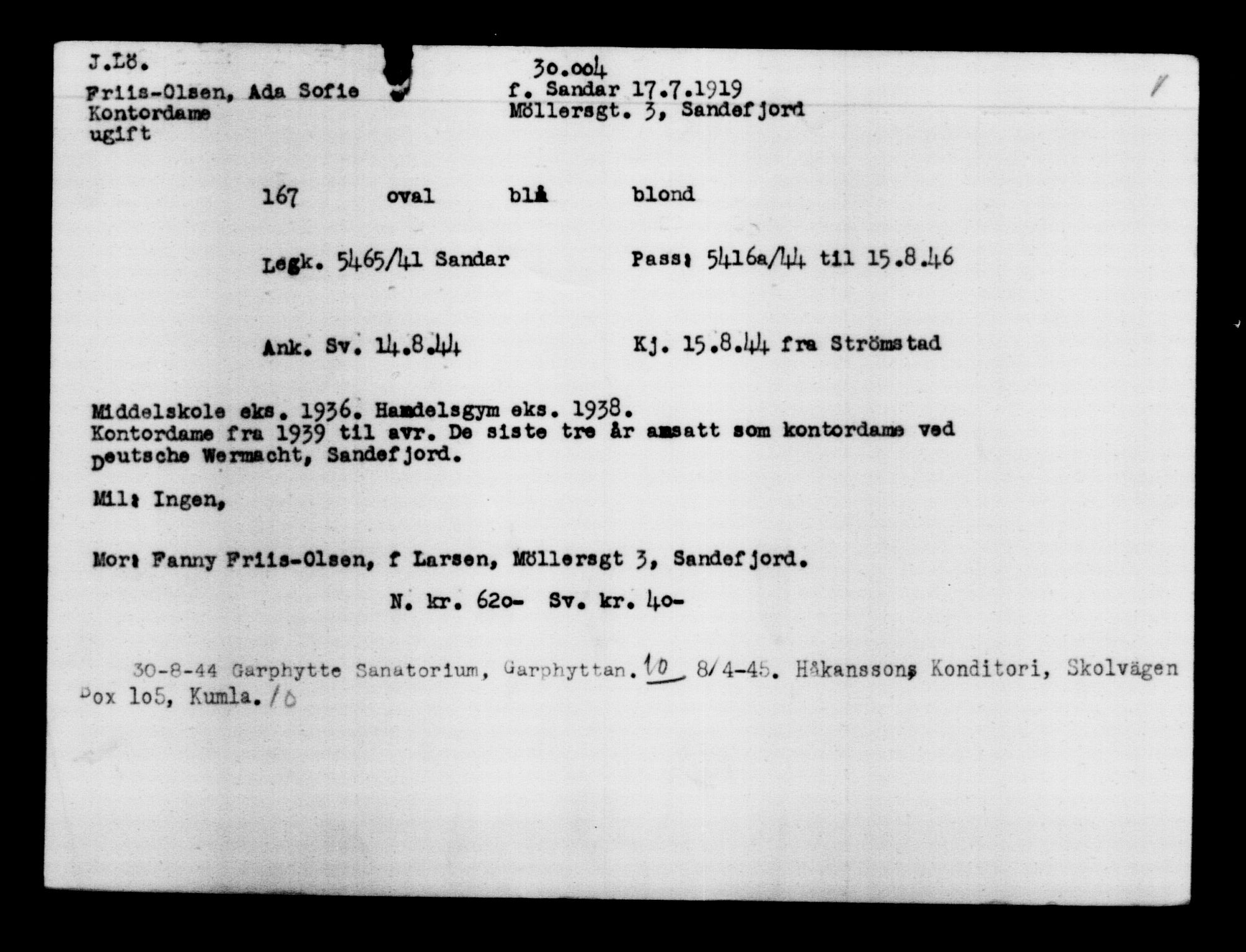 Den Kgl. Norske Legasjons Flyktningskontor, RA/S-6753/V/Va/L0012: Kjesäterkartoteket.  Flyktningenr. 28300-31566, 1940-1945, s. 1876